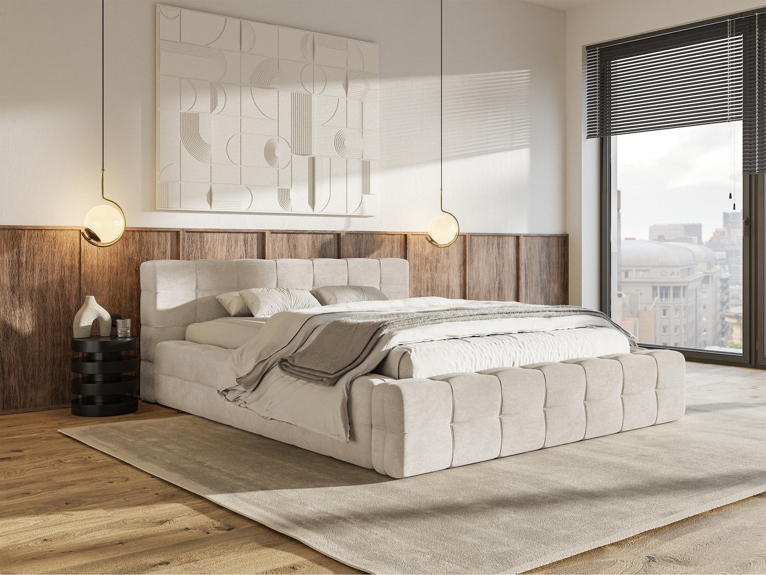 selsey-puffly-gepolstertes-bett-140x200-cm-mit-stauraum-grau-beiger-samt image 2