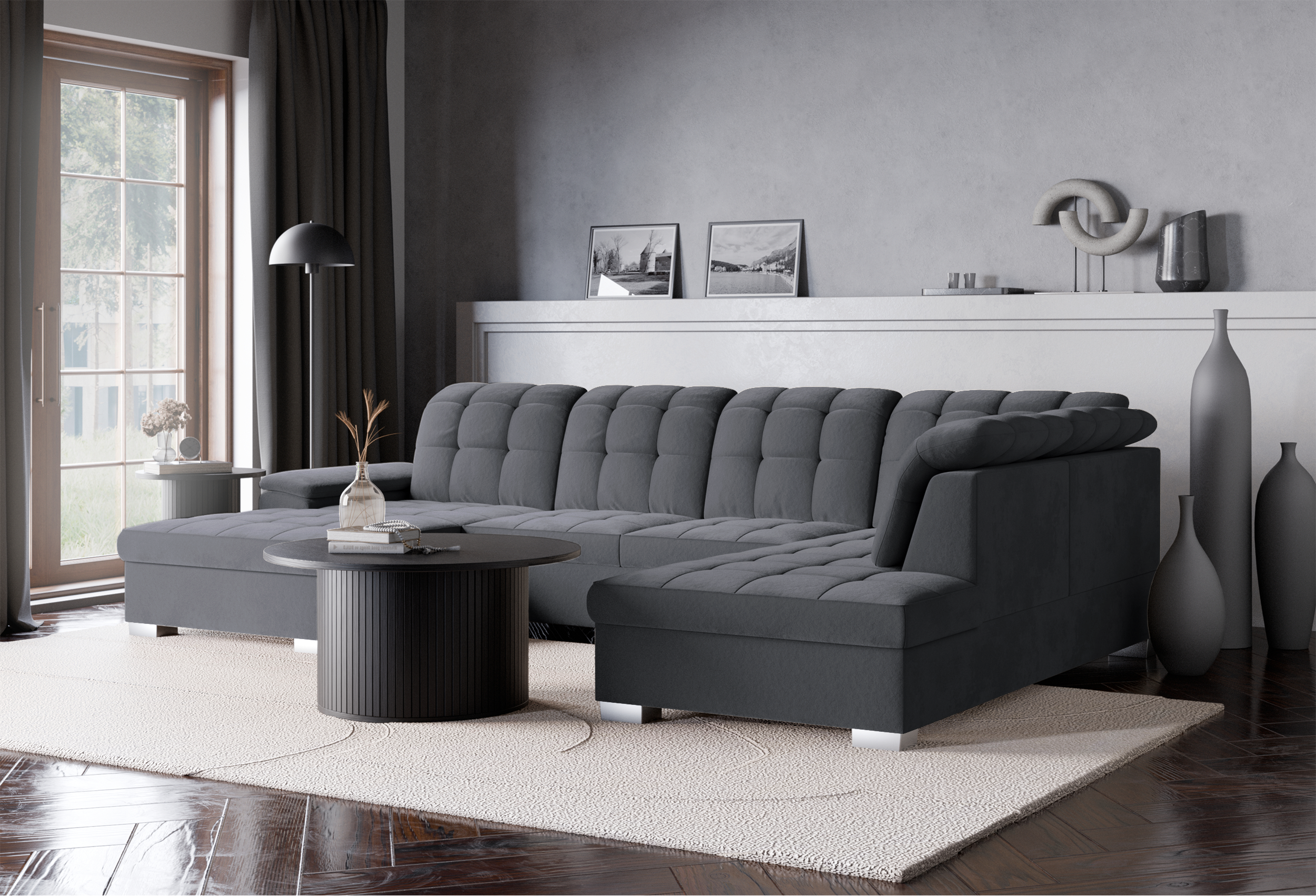 selsey-jamaal-ecksofa-u-form-links-mit-schlaffunktion-dunkelgrauer-samt image 3