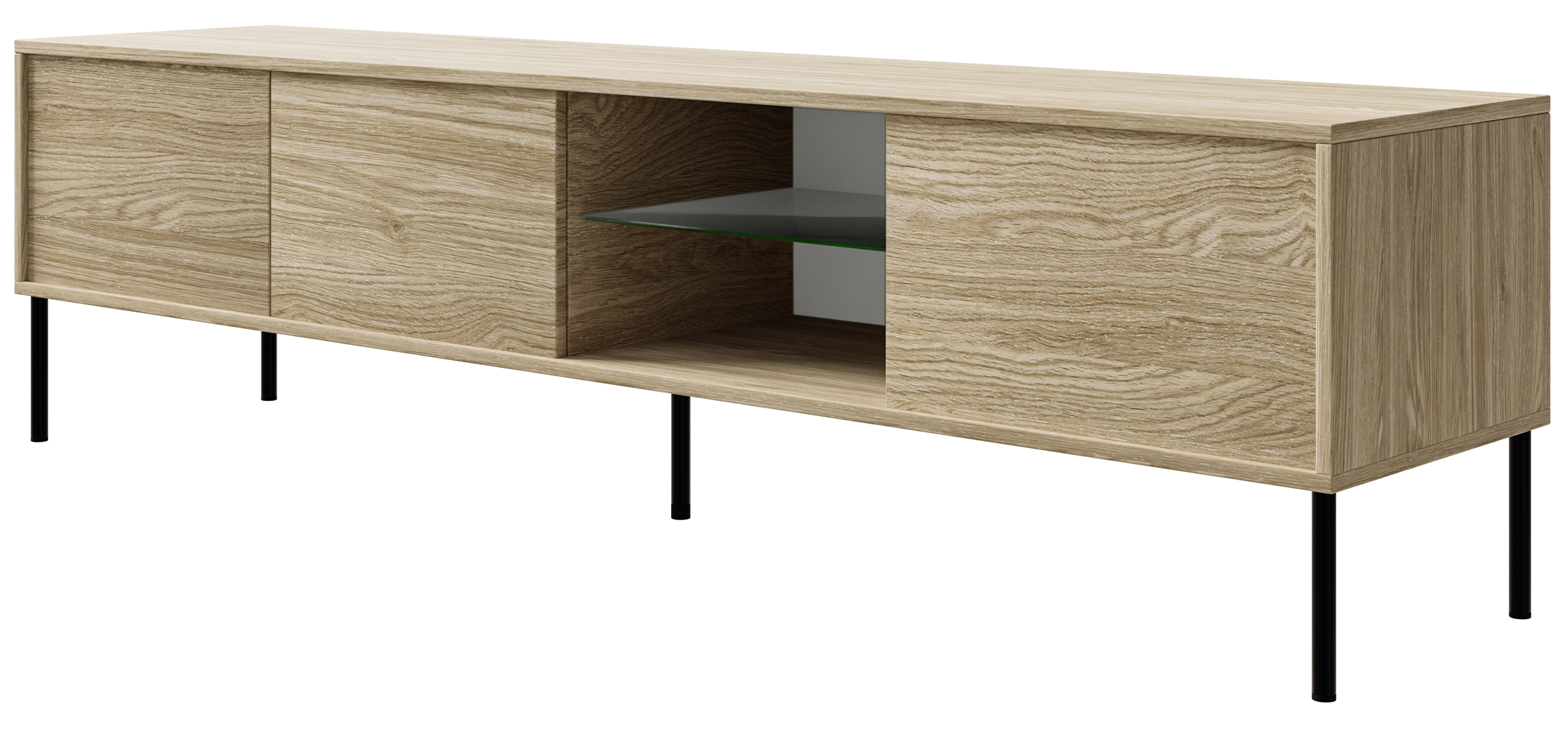 selsey-modity-tv-schrank-175-cm-eiche-schwarze-beine-mit-glas-und-led image 1