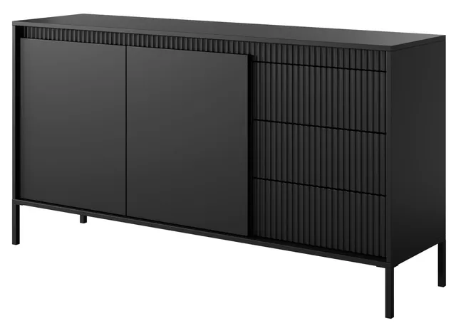selsey-falsetto-kommode-154-cm-zweit-rig-mit-3-schubladen-gerillt-schwarz image 1