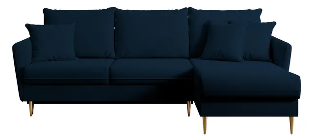 selsey-volio-ecksofa-mit-schlaffunktion-samtig-blau-wasserabweisend-mit-goldenen image 1