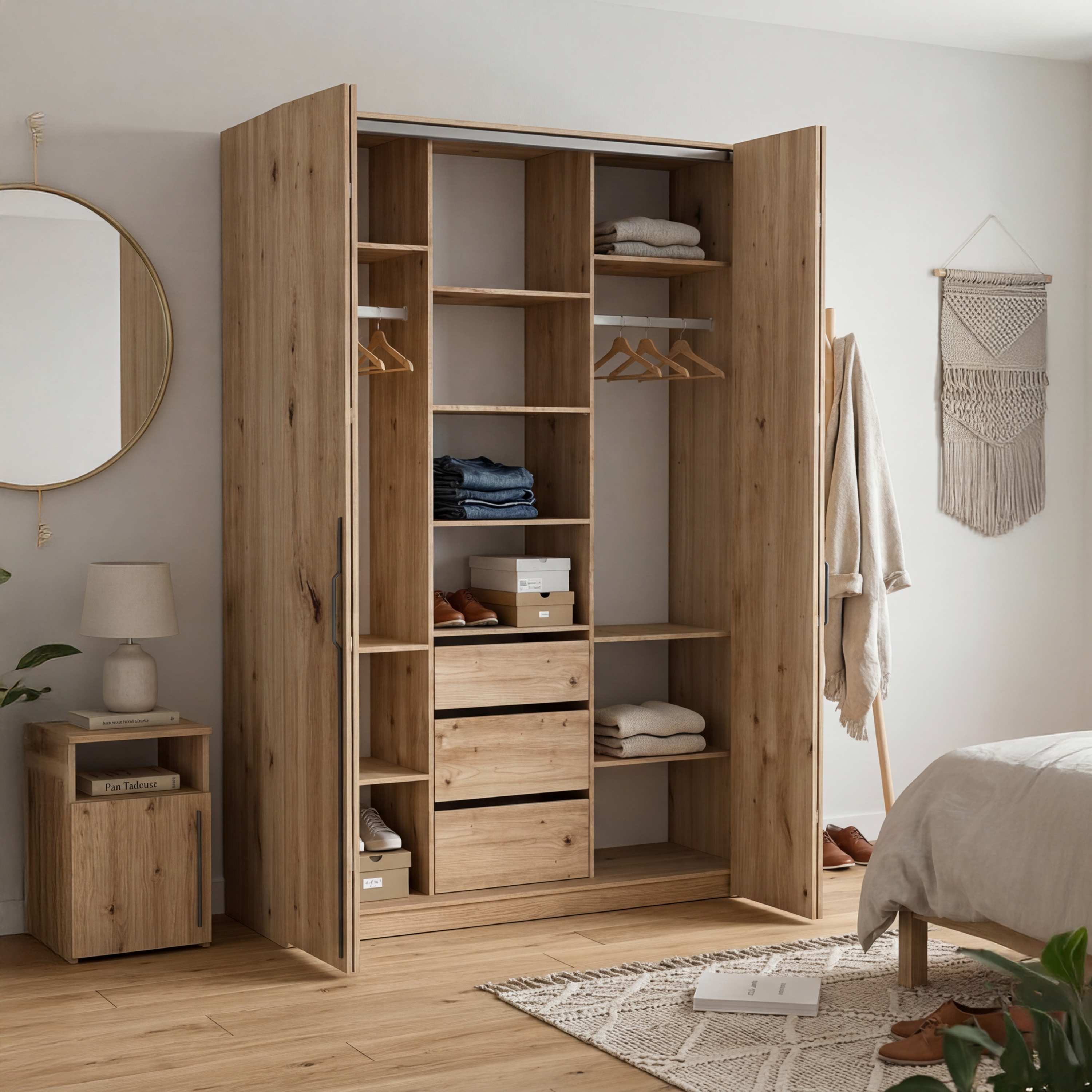selsey-bari-garderobe-200-cm-zweit-rig-mit-3-schubladen-artisan-eiche-faltt-ren image 4