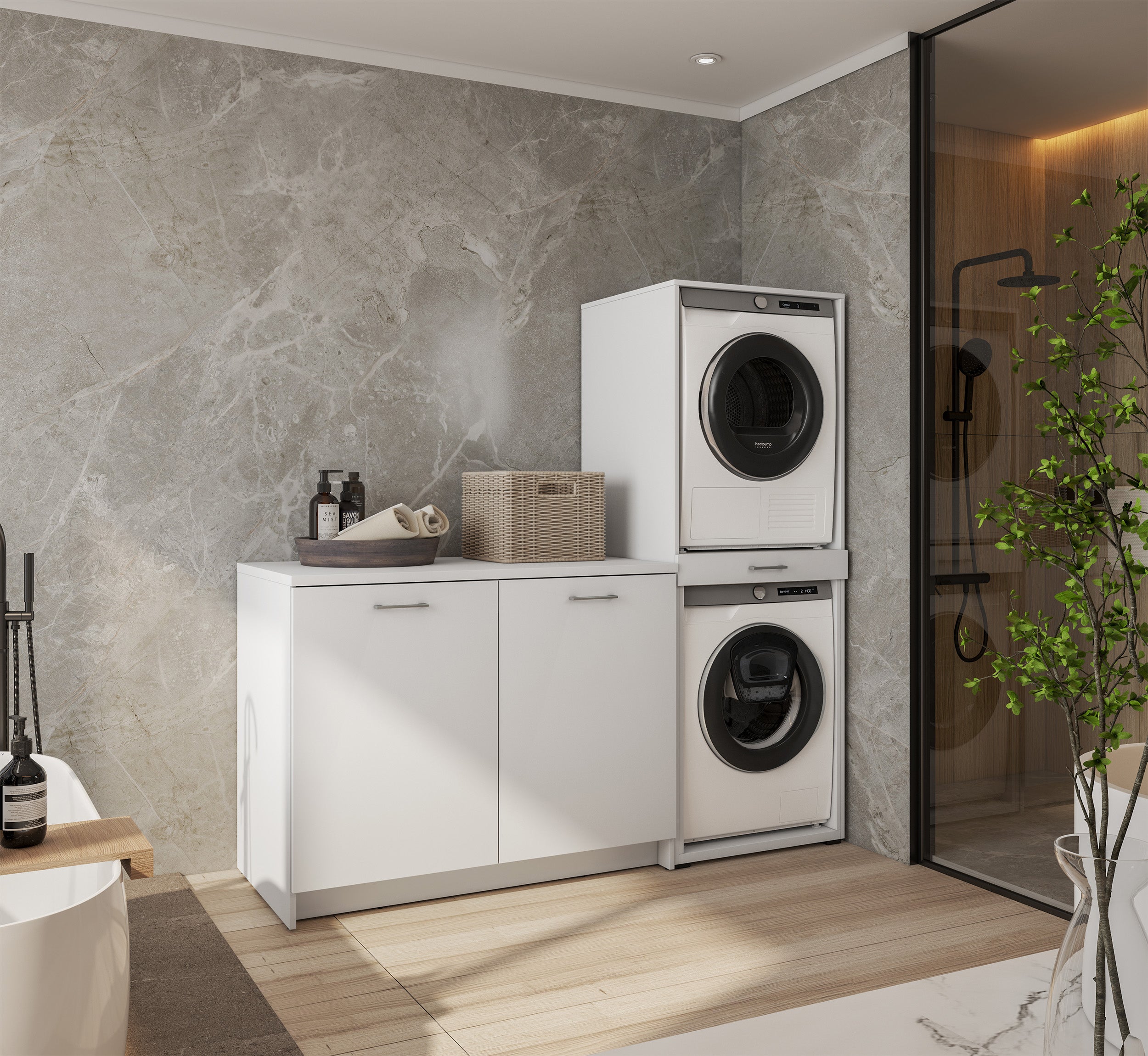 selsey-aza-schrank-f-r-waschmaschine-und-trockner-mit-regal-wei image 2