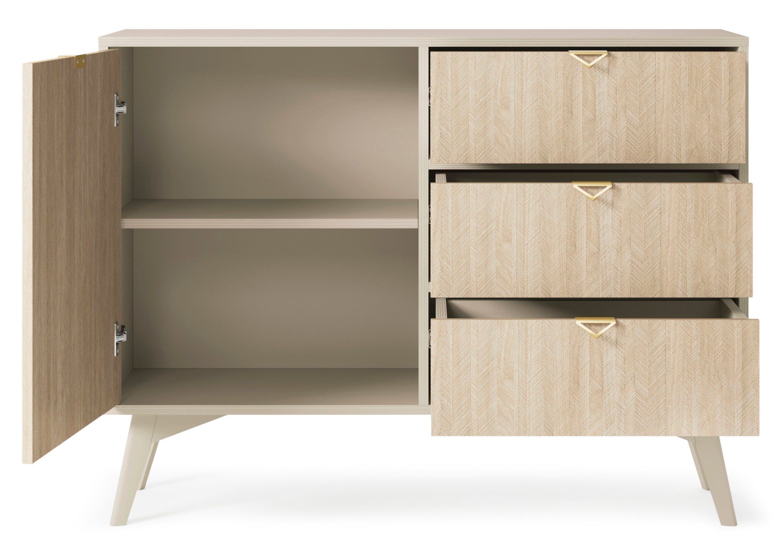 selsey-favoria-kommode-106-cm-beige-mit-t-r-und-schubladen-fischgr-t-goldene-gri image 4