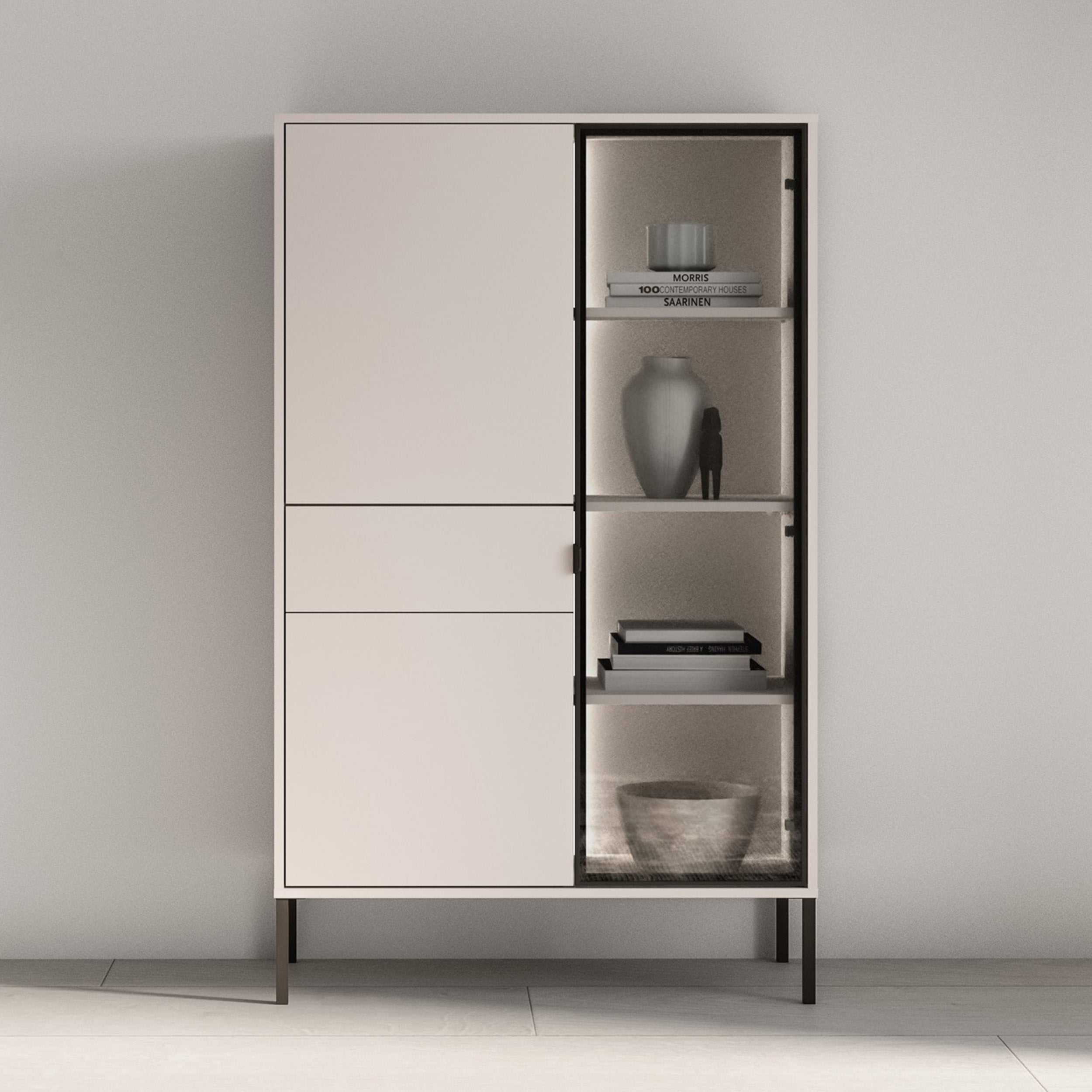 selsey-barnee-dreht-r-vitrine-92-cm-kaschmir-mit-schublade-und-beleuchtung image 2