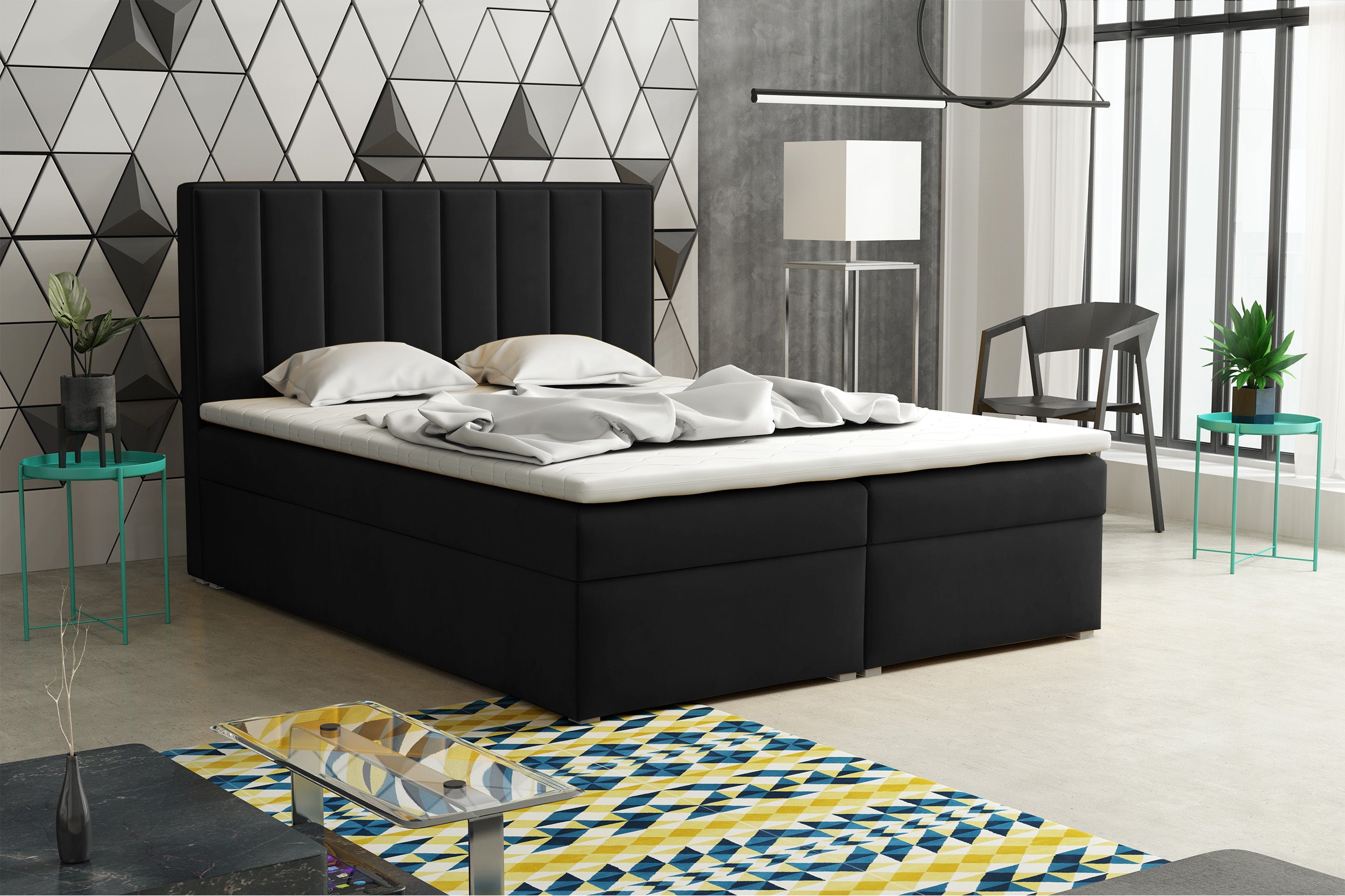 selsey-rinus-kontinentales-bett-180x200-cm-mit-stauraum-und-topper-schwarzer-sam image 2