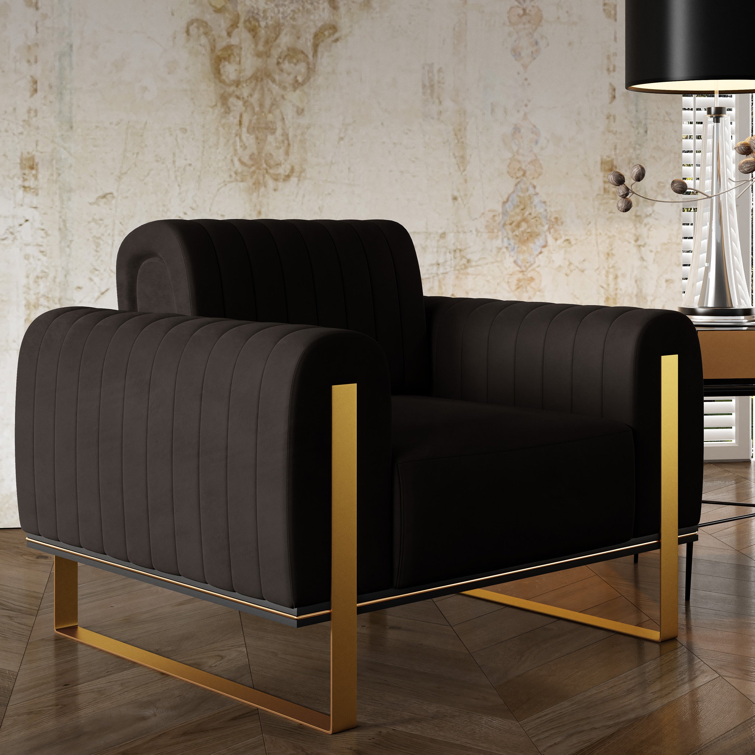 selsey-parissa-sessel-schalensitz-dunkelgrauer-samt-mit-goldenen-beinen image 2