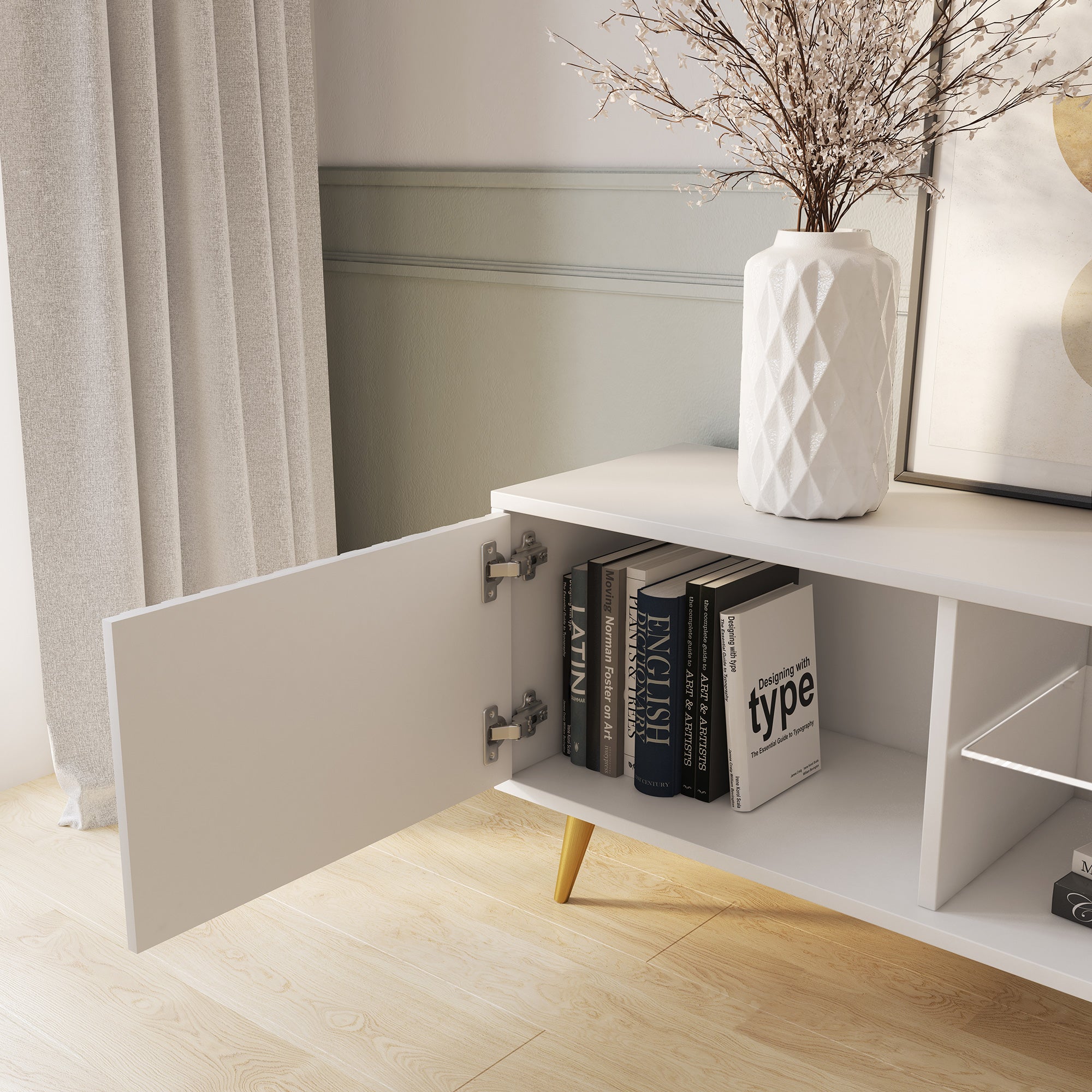 selsey-bello-tv-schrank-135-cm-wei-mit-lamellenfronten-und-goldenen-beinen image 5