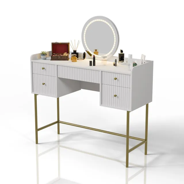 juskys-schminktisch-samira-wei-gold-kosmetiktisch-mit-touch-led-spiegel-und-5-sc image 1