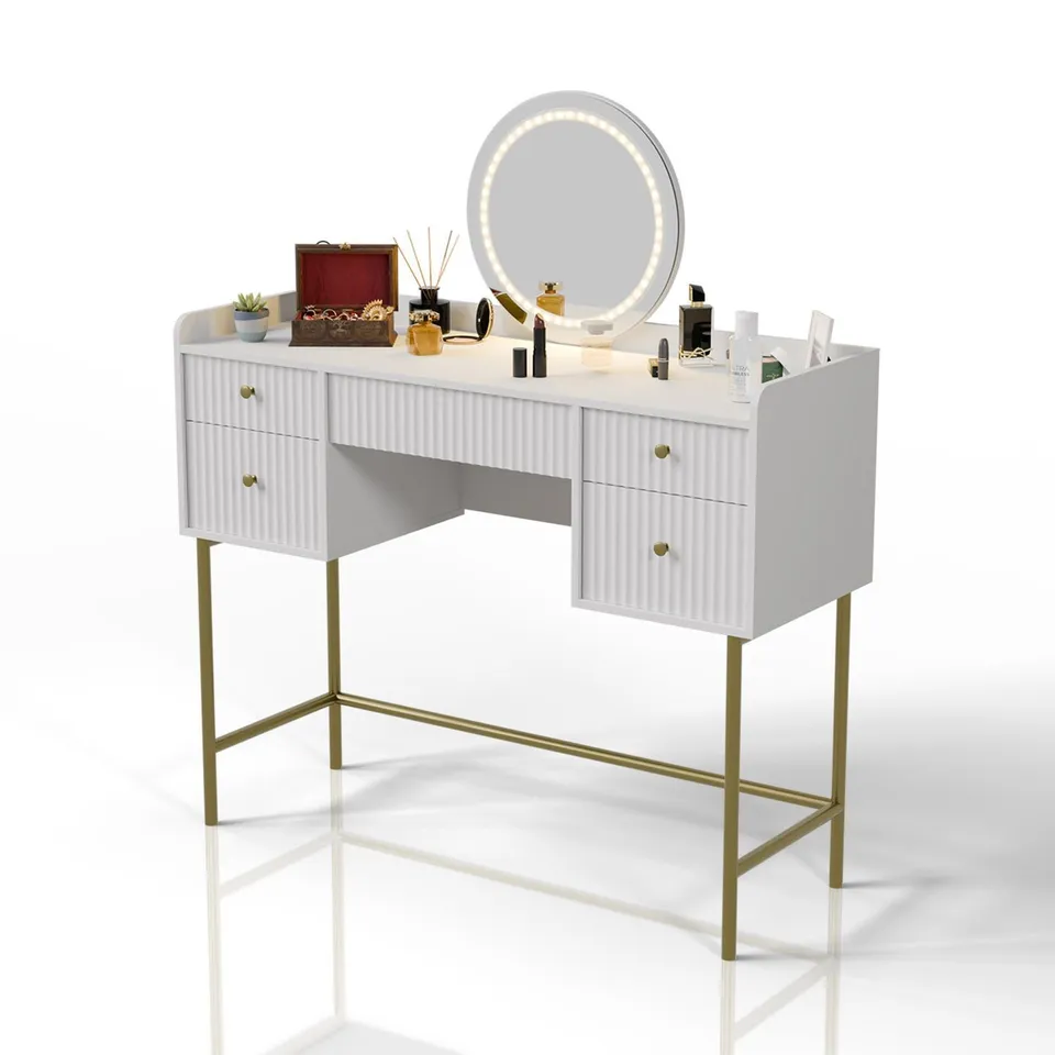 juskys-schminktisch-samira-wei-gold-kosmetiktisch-mit-touch-led-spiegel-und-5-sc image 1