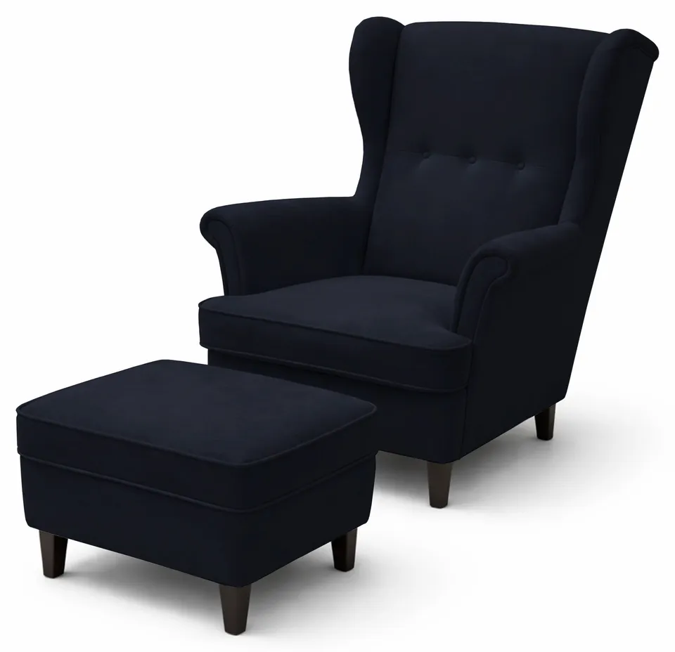 selsey-malmello-ohrensessel-mit-fu-hocker-marineblauer-samt-schwarze-beine image 1
