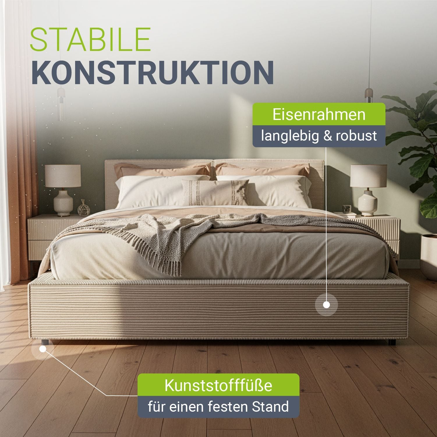 juskys-salerno-polsterbett-180x200-cm-cord-beige-mit-kopf-und-fu-teil image 6