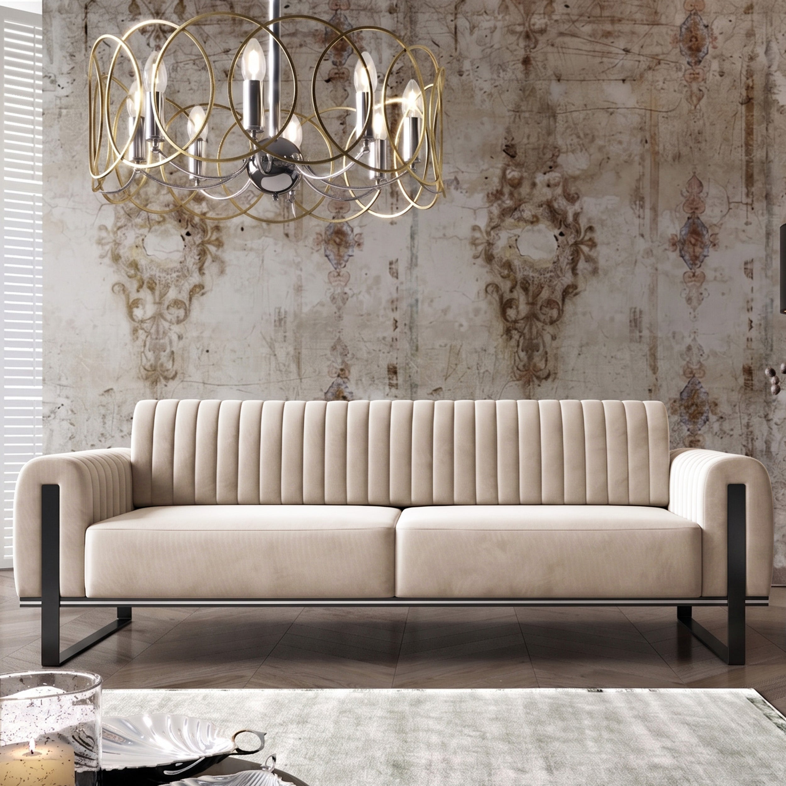 selsey-parissa-dreisitziges-sofa-hellbeiger-samt-schwarze-beine image 2