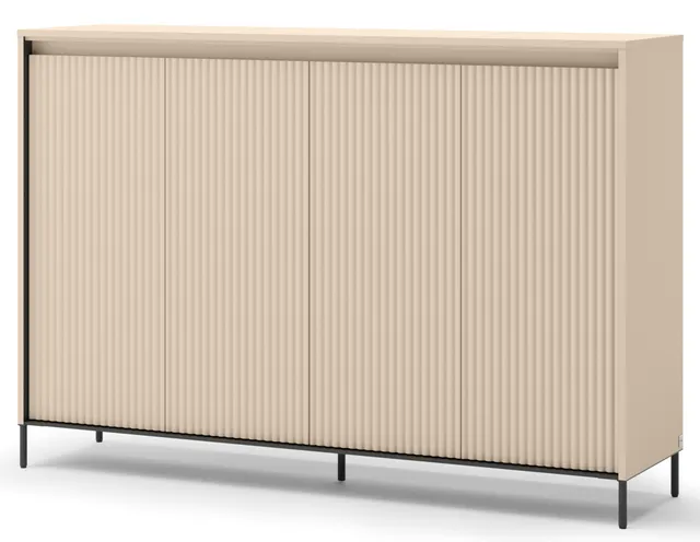 selsey-trend-hohe-kommode-153-cm-sandbeige-schwarz-4-t-ren-beleuchtung-rillenfro image 1