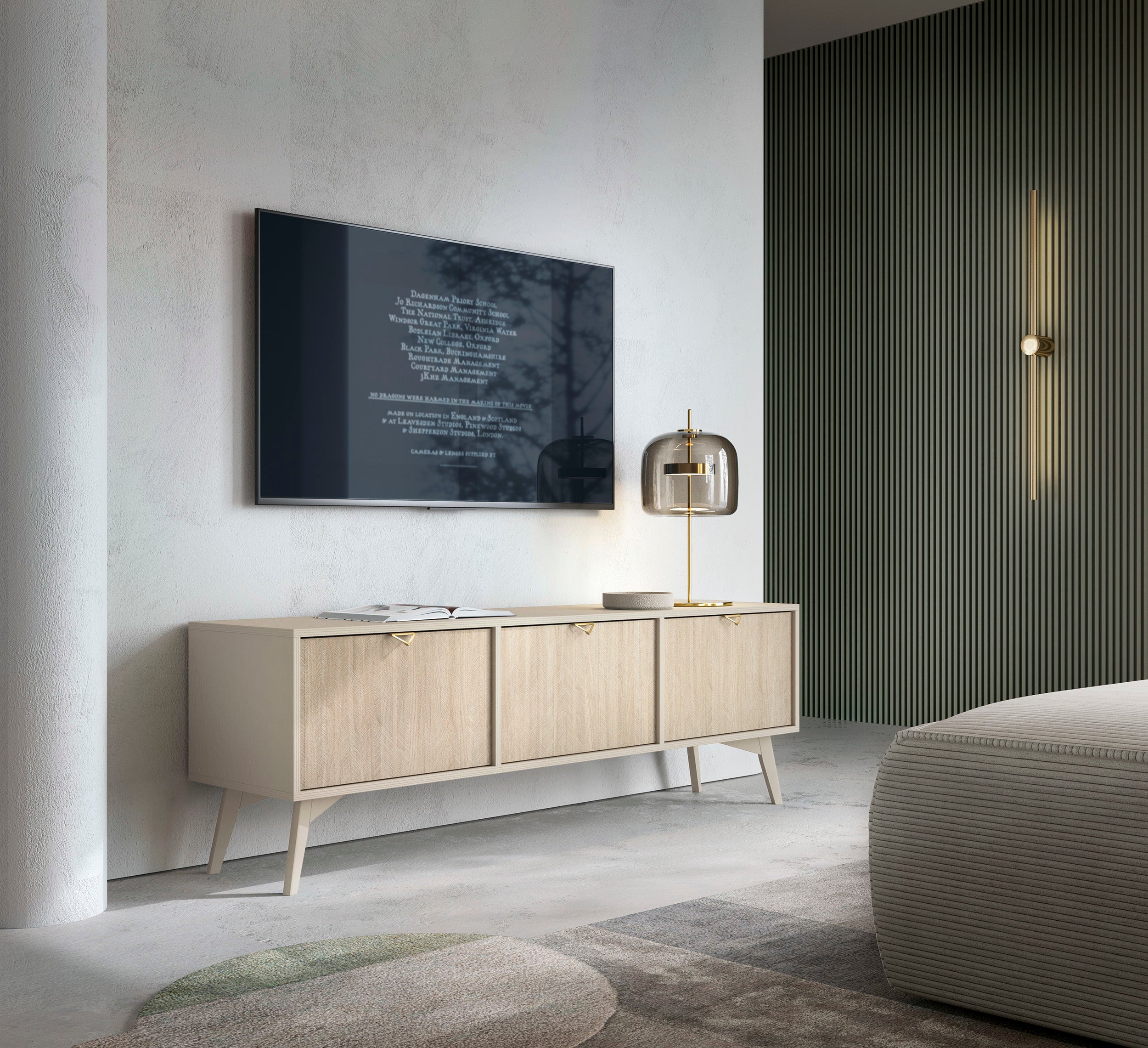 selsey-favoria-tv-schrank-158-cm-beige-scandi-fischgr-t-mit-goldenen-griffen image 2