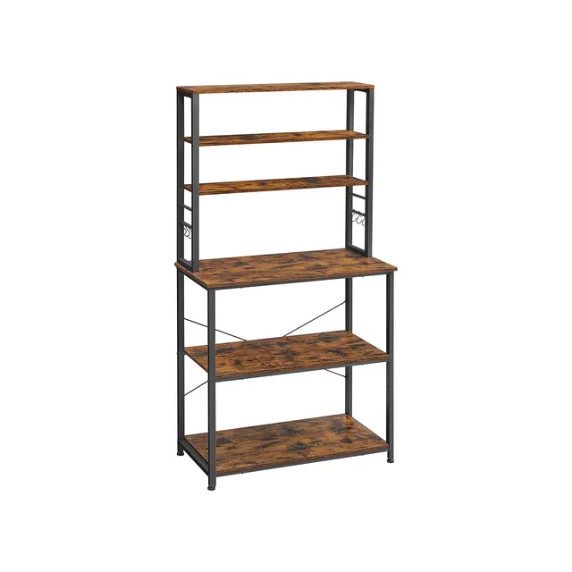 vasagle-k-chenregal-stehend-vintagebraun-schwarz-mit-6-ebenen-und-6-haken image 1