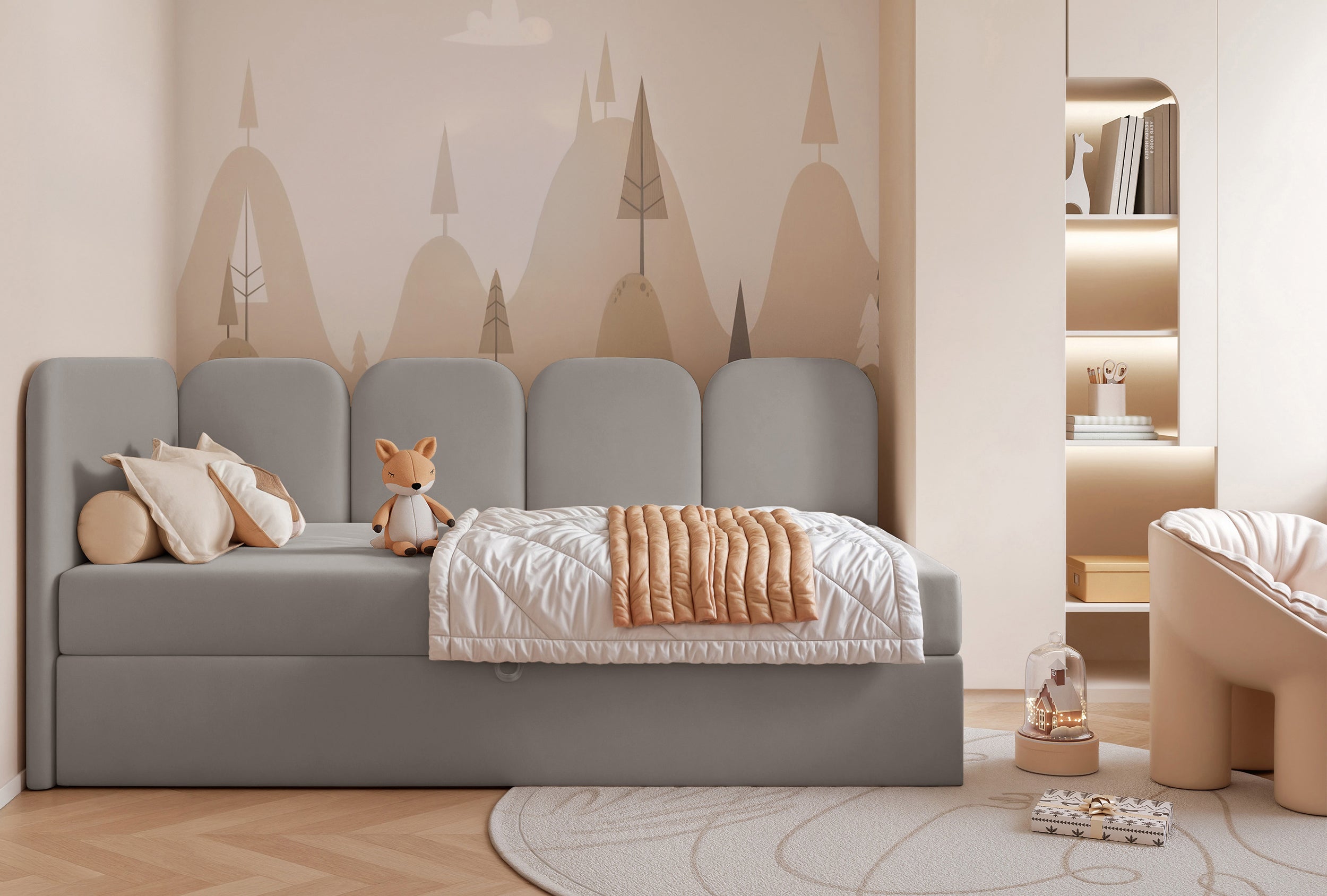 selsey-nubini-jugendbett-90x200-cm-links-mit-stauraum-grau-velours-wasserabweise image 4