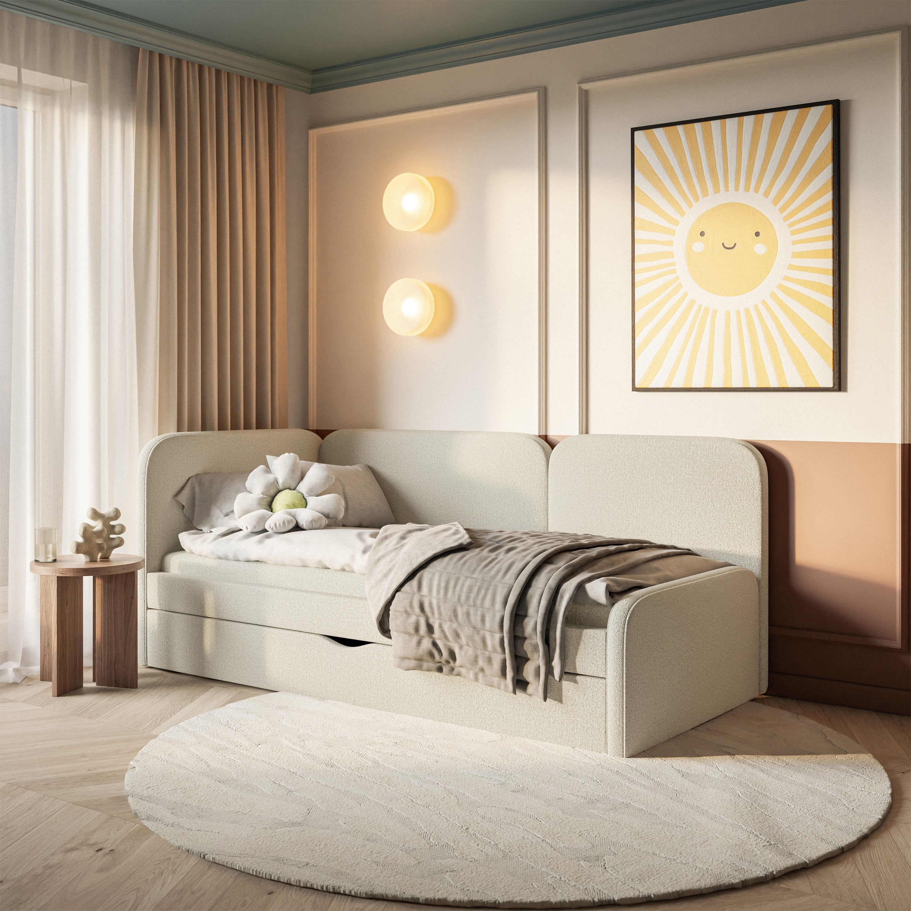 selsey-cuddy-jugendbett-90x200-cm-links-mit-matratze-und-stauraum-hellbeige-jers image 2