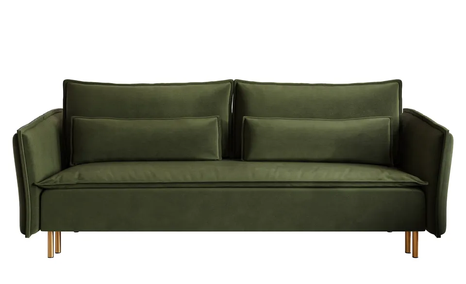 selsey-ummo-3-sitzer-sofa-ausklappbar-olivgr-n-hydrophober-samt-mit-stauraum-gol image 1