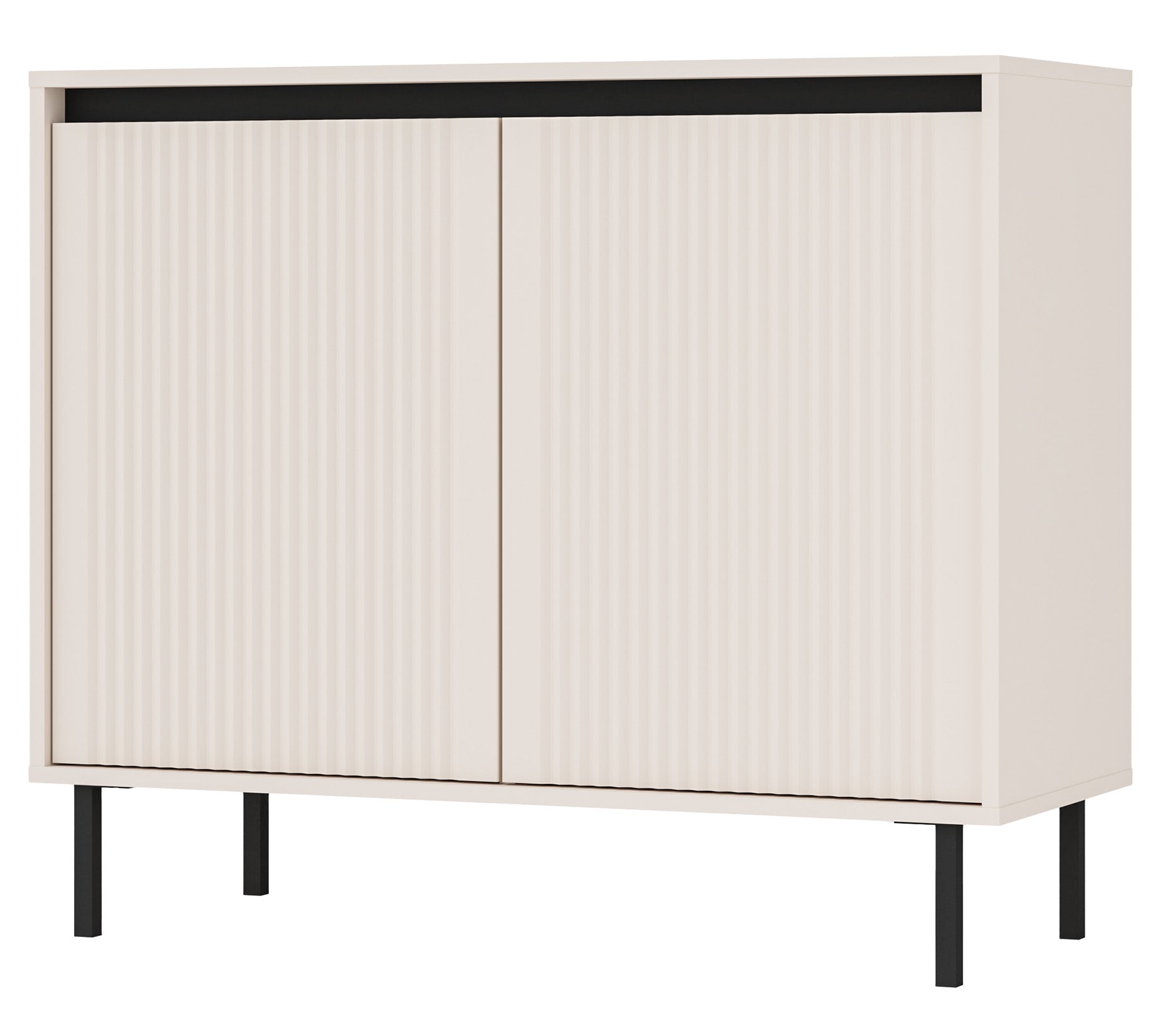 selsey-osaka-zweit-rige-kommode-100-cm-sandbeige-gerillte-fronten-schwarze-beine image 1