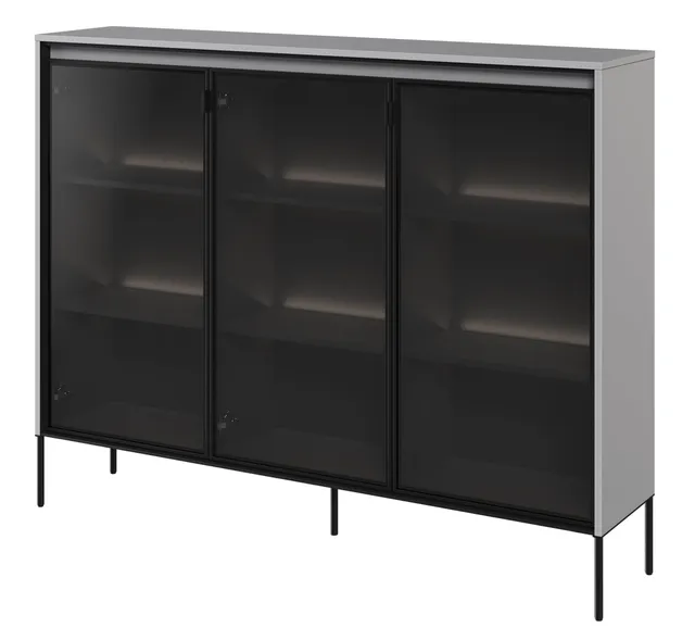 selsey-trend-dreht-renschrank-vitrine-150-cm-mit-led-grau image 1