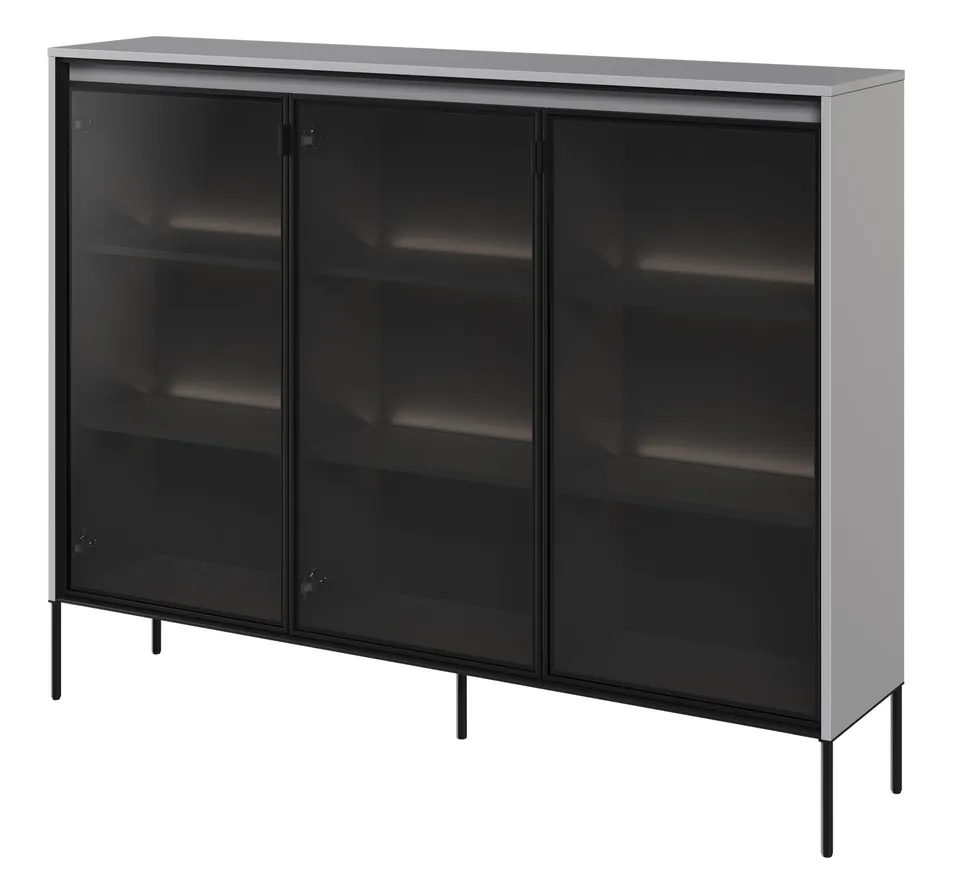 selsey-trend-dreht-renschrank-vitrine-150-cm-mit-led-grau image 1