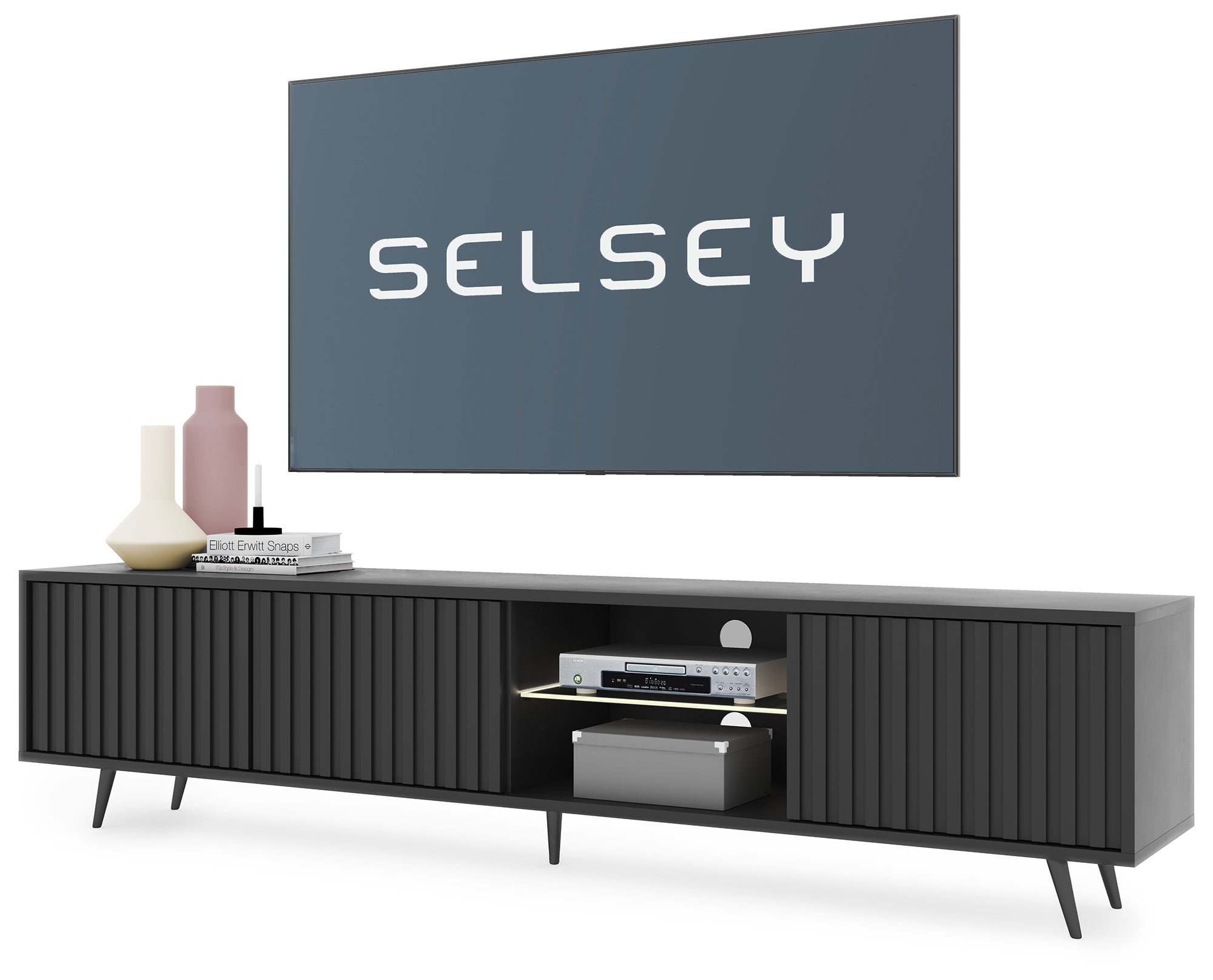 selsey-bello-tv-schrank-175-cm-schwarz-mit-lamellenfront-led-und-schwarzen-beine image 3