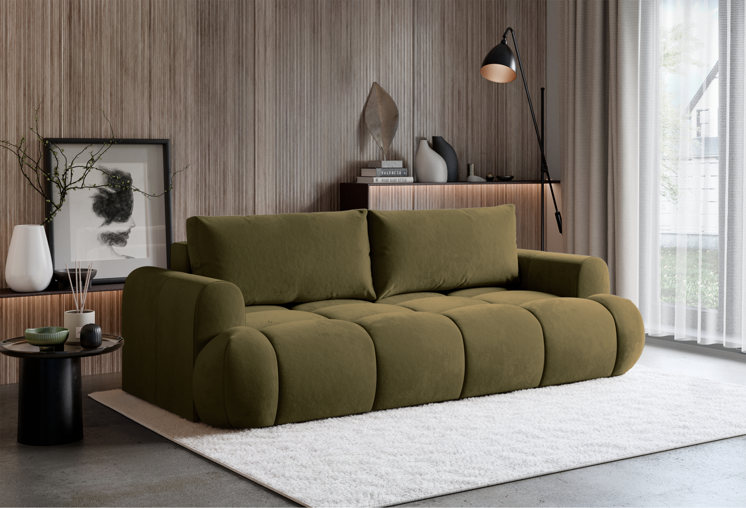 selsey-ombo-doce-3-sitziges-schlafsofa-mit-stauraum-velours-oliv-wasserabweisend image 2