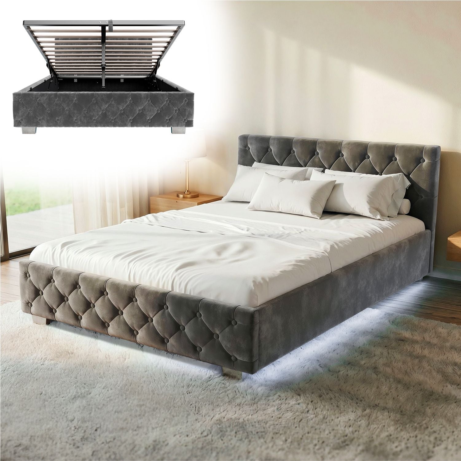juskys-polsterbett-nizza-120x200-cm-samt-bett-mit-chesterfield-kopfteil-und-led- image 1