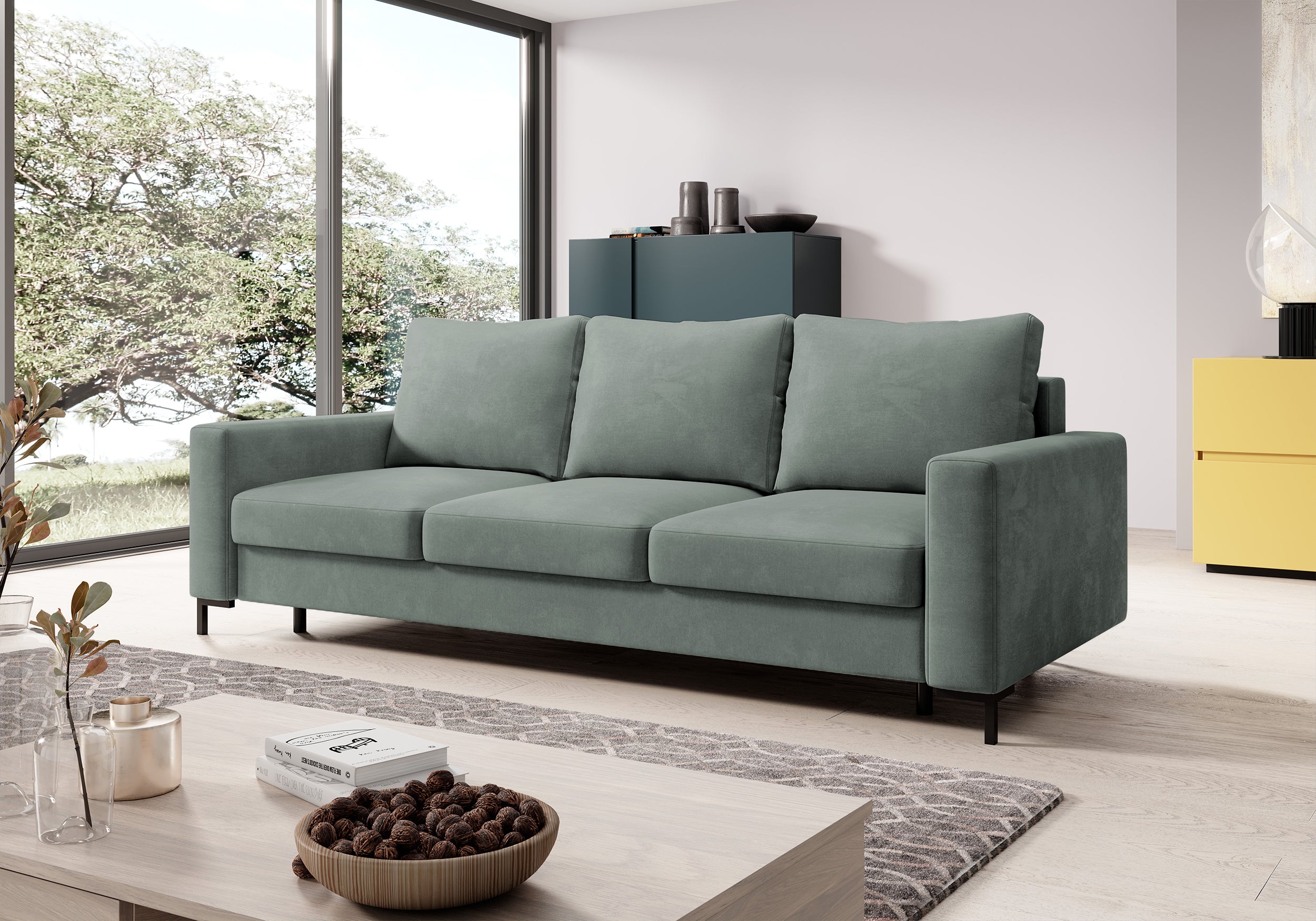 selsey-mokpeo-dreisitziges-schlafsofa-mit-stauraum-grauer-samtbezug image 3