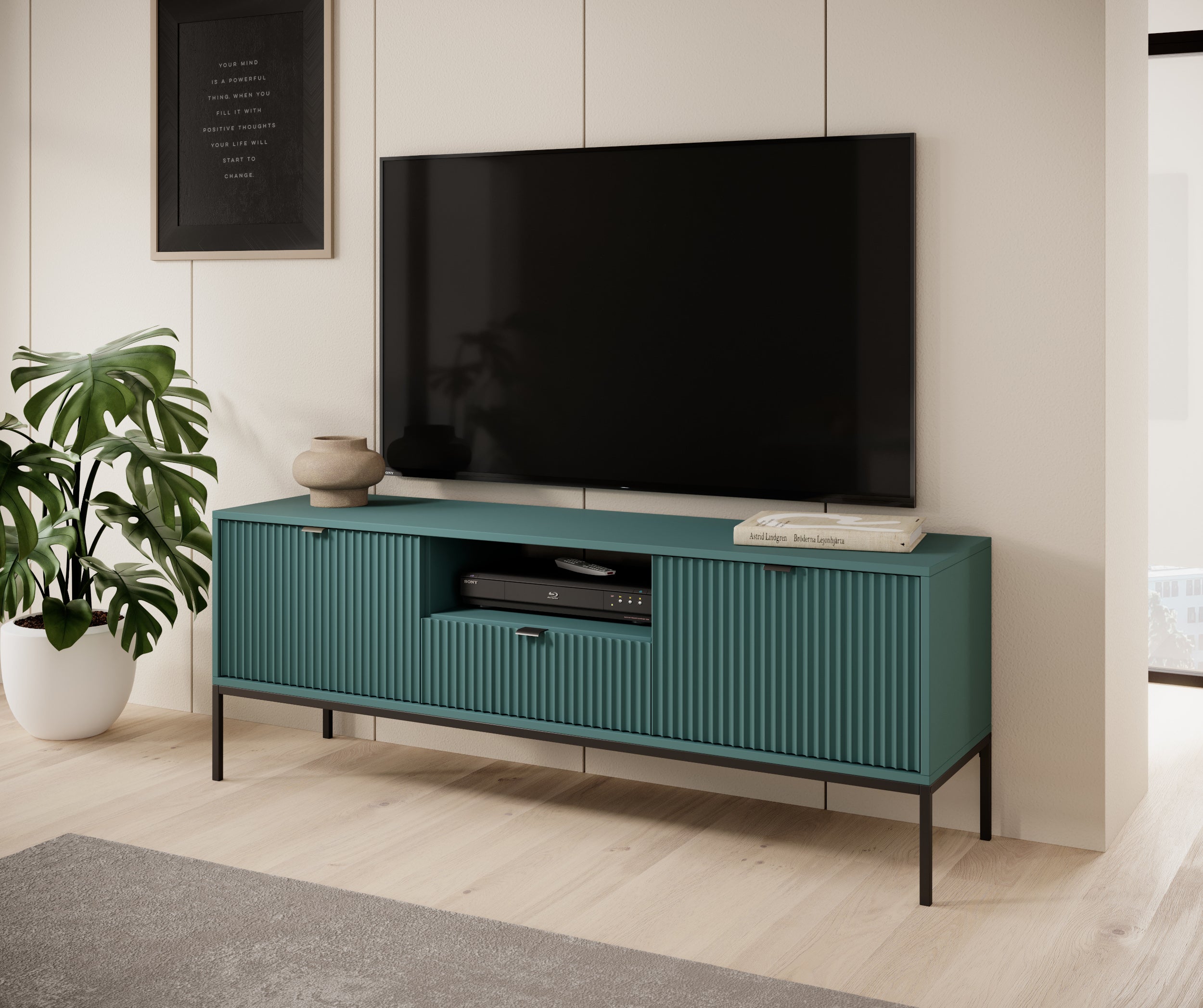 selsey-vellore-tv-schrank-154-cm-gr-n-mit-gerillten-fronten-schwarzen-griffen-un image 2