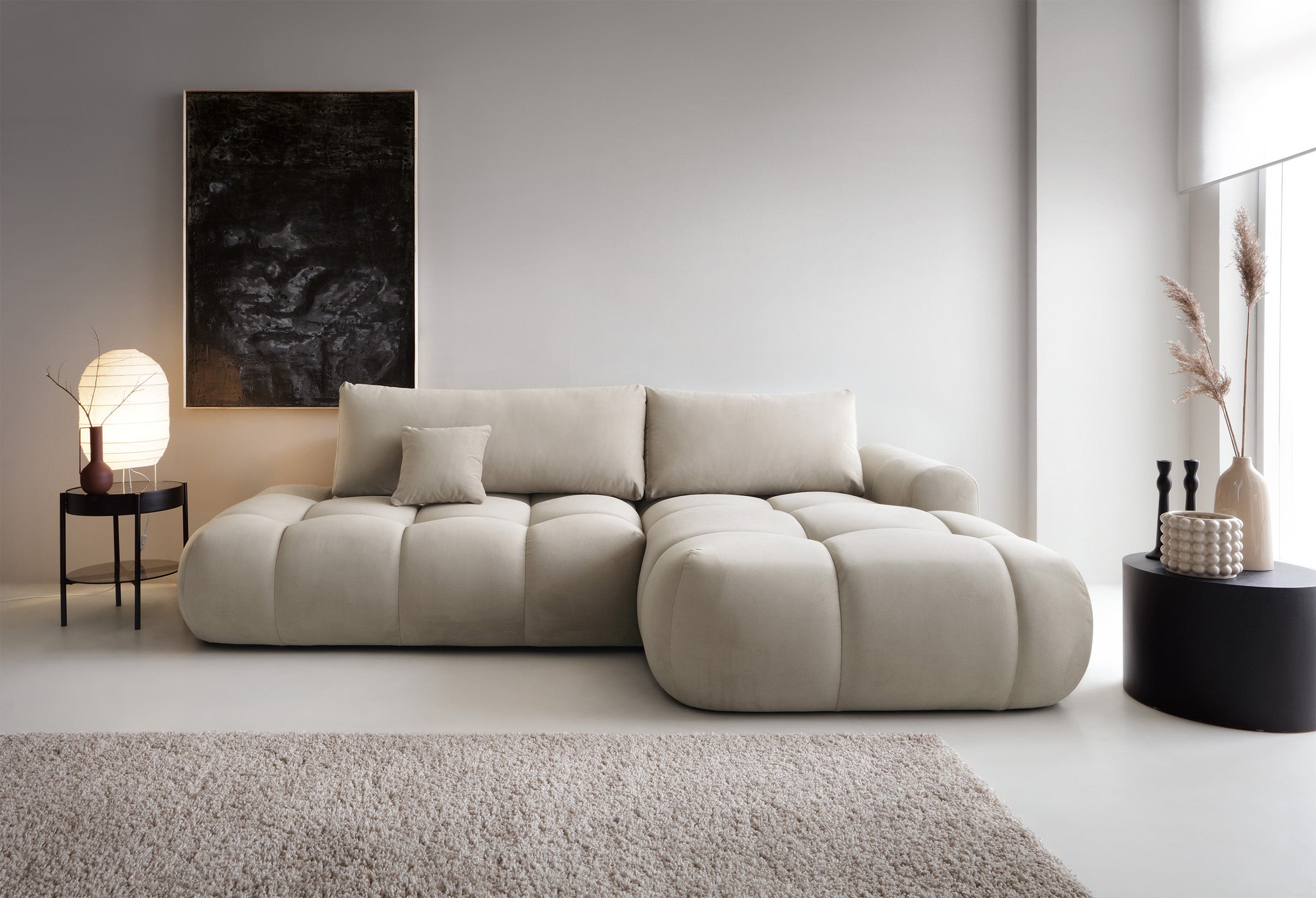 selsey-ombo-ecksofa-l-form-mit-schlaffunktion-und-stauraum-grau-beige-samt-recht image 2