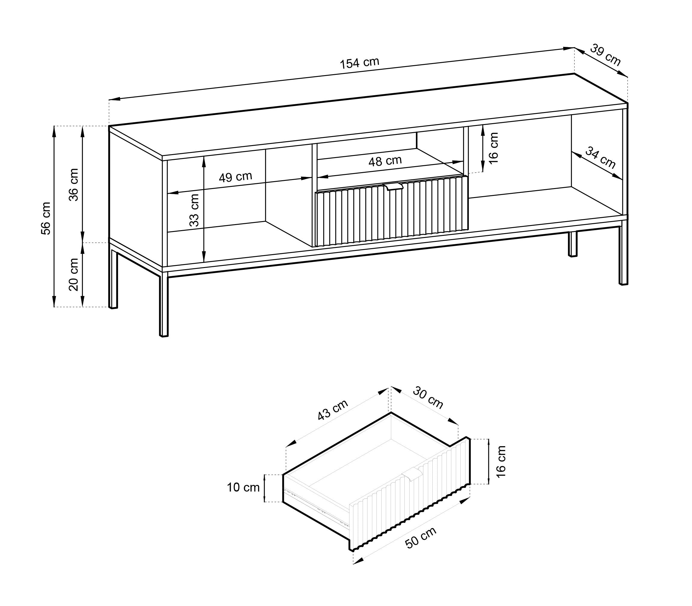 selsey-vellore-tv-schrank-154-cm-schwarz-mit-gerillten-fronten-und-goldenem-gest image 3