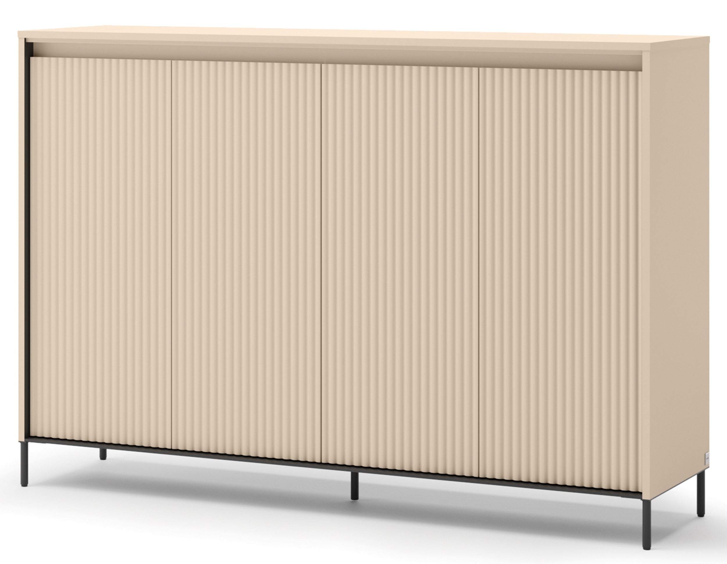 selsey-trend-hohe-kommode-153-cm-sandbeige-schwarz-4-t-ren-beleuchtung-rillenfro image 1