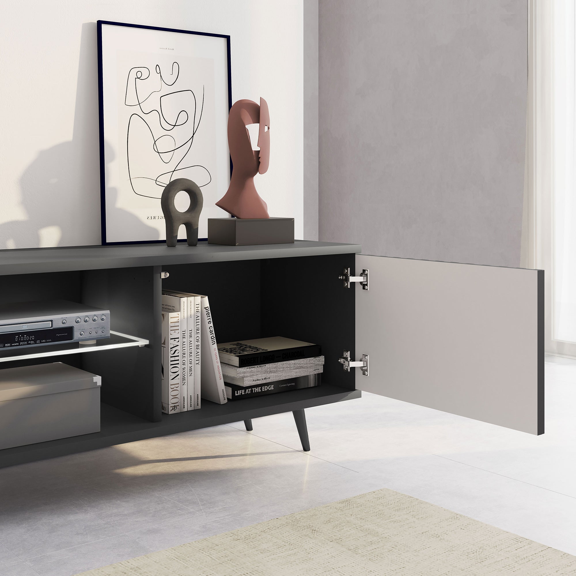 selsey-bello-tv-schrank-175-cm-schwarz-mit-lamellenfront-led-und-schwarzen-beine image 8