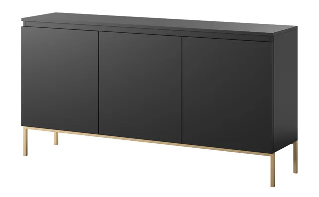 selsey-bemmi-kommode-150-cm-schwarz-mit-3-dreht-ren-und-goldenen-beinen image 1