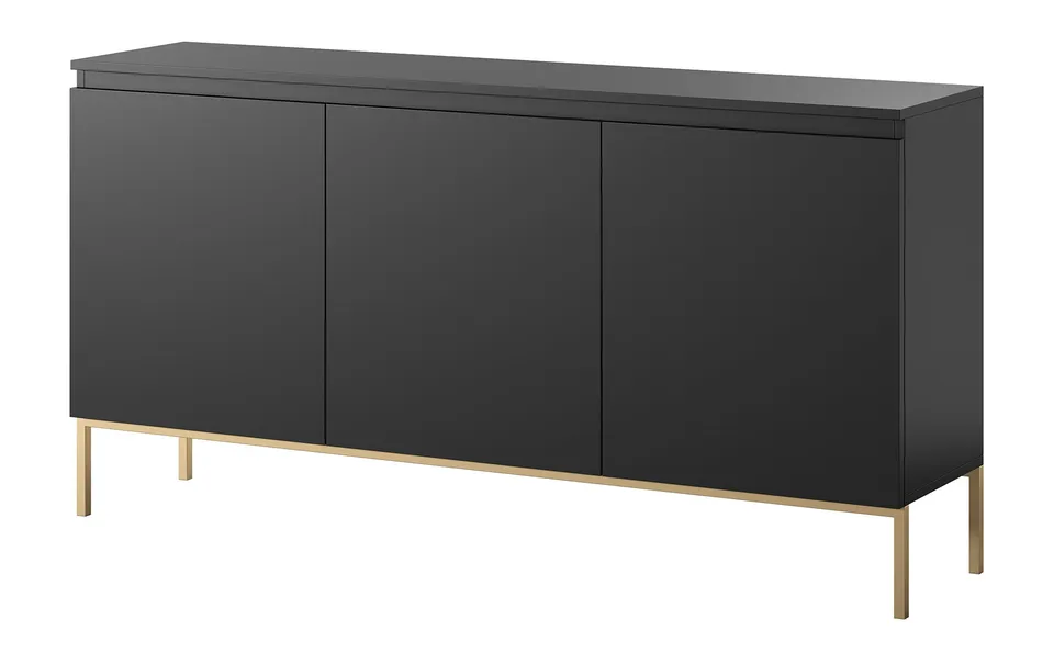 selsey-bemmi-kommode-150-cm-schwarz-mit-3-dreht-ren-und-goldenen-beinen image 1