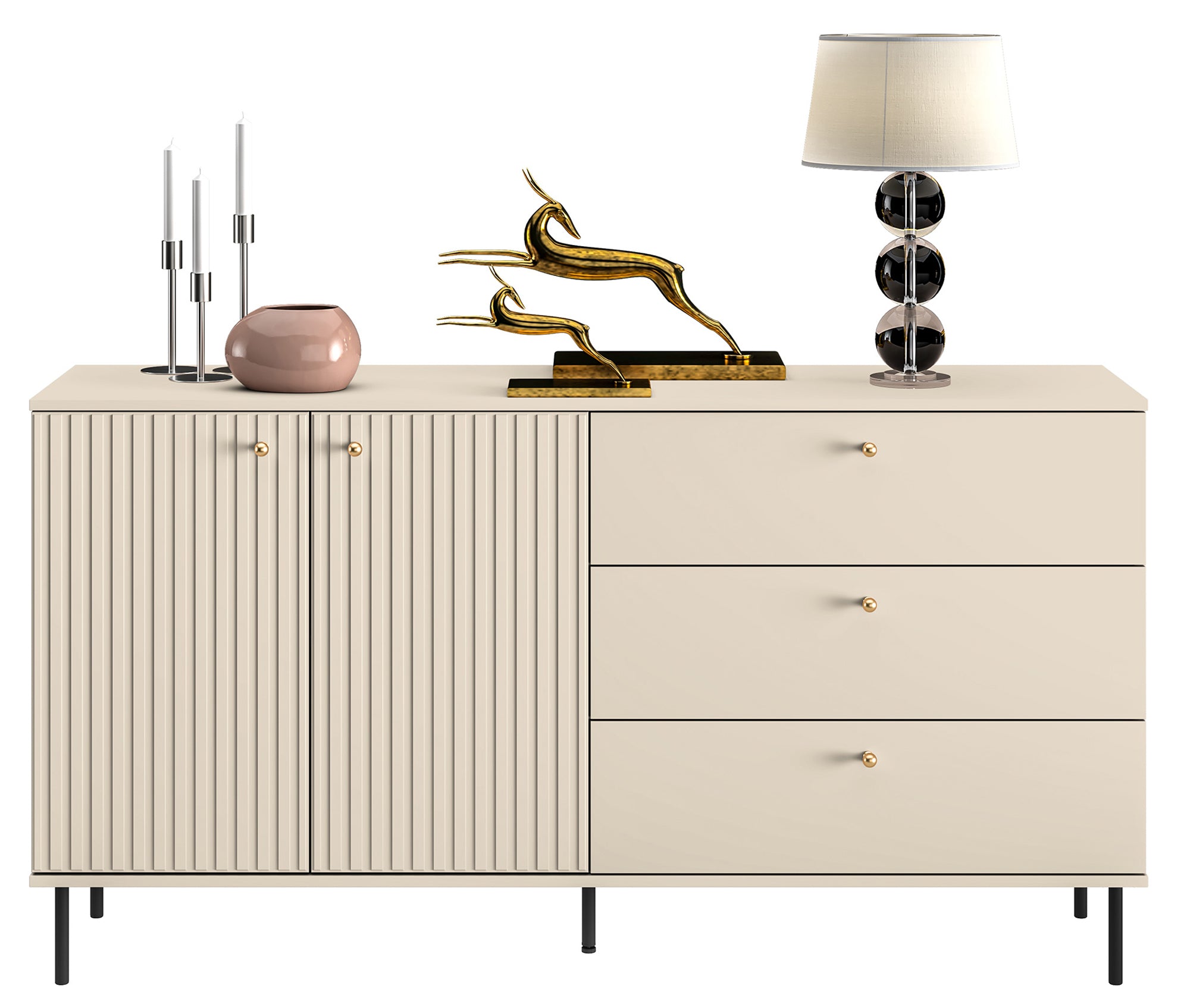 selsey-caletto-kommode-160-cm-zweit-rig-mit-drei-schubladen-beige-mit-lamellen image 3