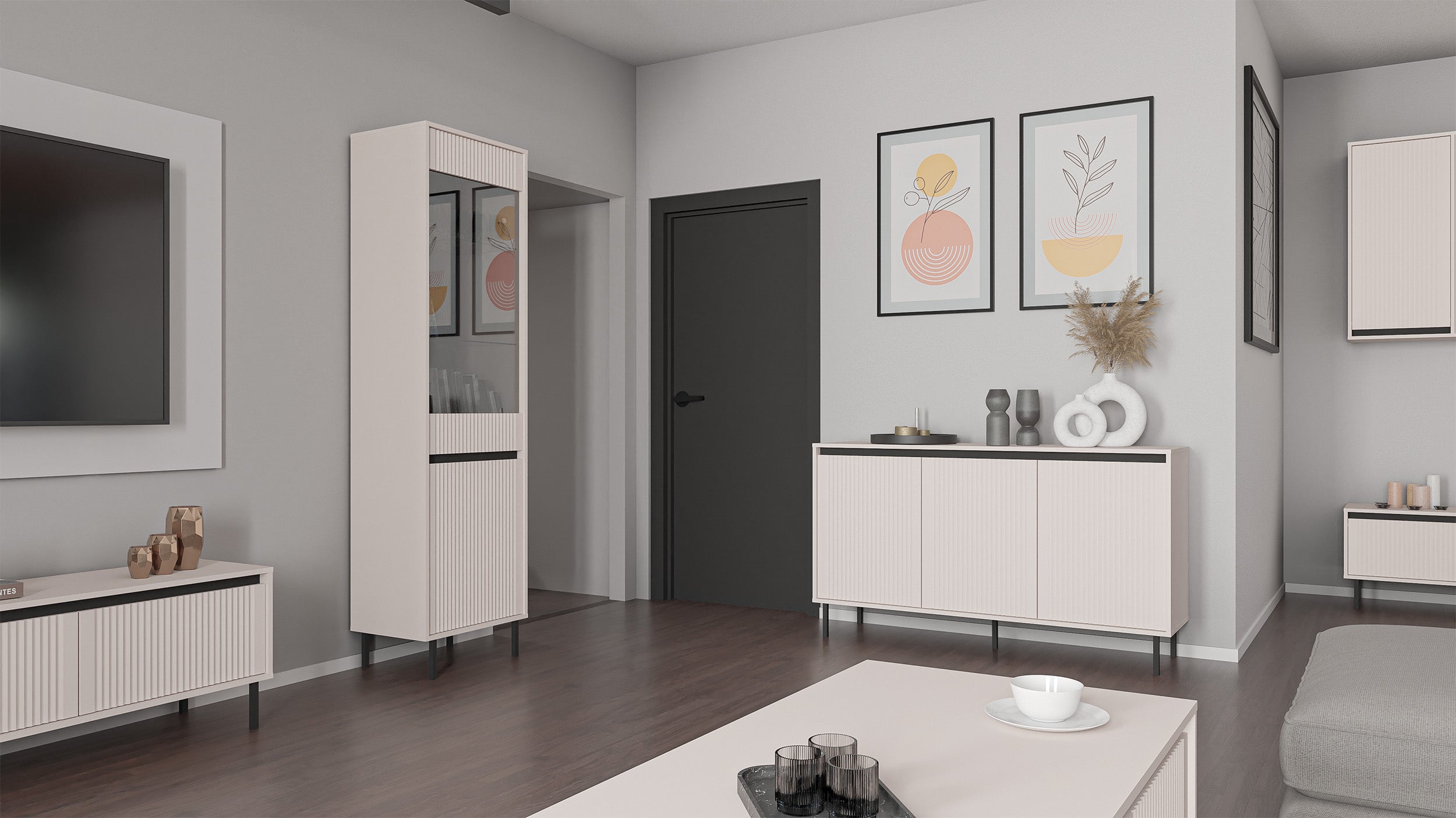 selsey-osaka-dreht-r-kommode-149-cm-sandbeige-mit-gerillten-fronten-auf-schwarze image 3