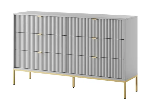 selsey-vellore-kommode-mit-6-schubladen-154-cm-grau-mit-rillenfronten-und-golden image 1