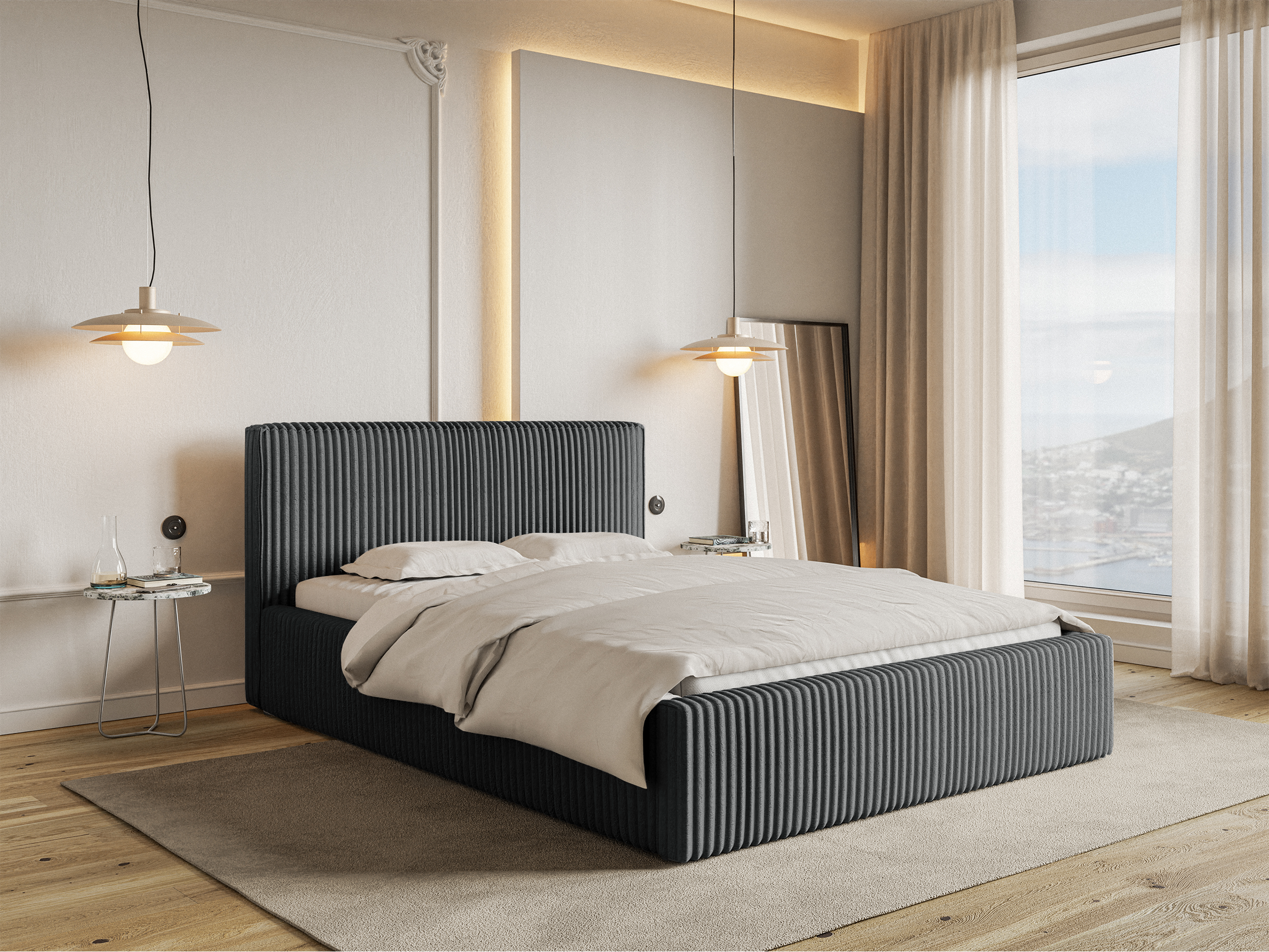 selsey-tilio-gepolstertes-bett-160x200-cm-mit-stauraum-grauer-cord-metallrahmen image 3