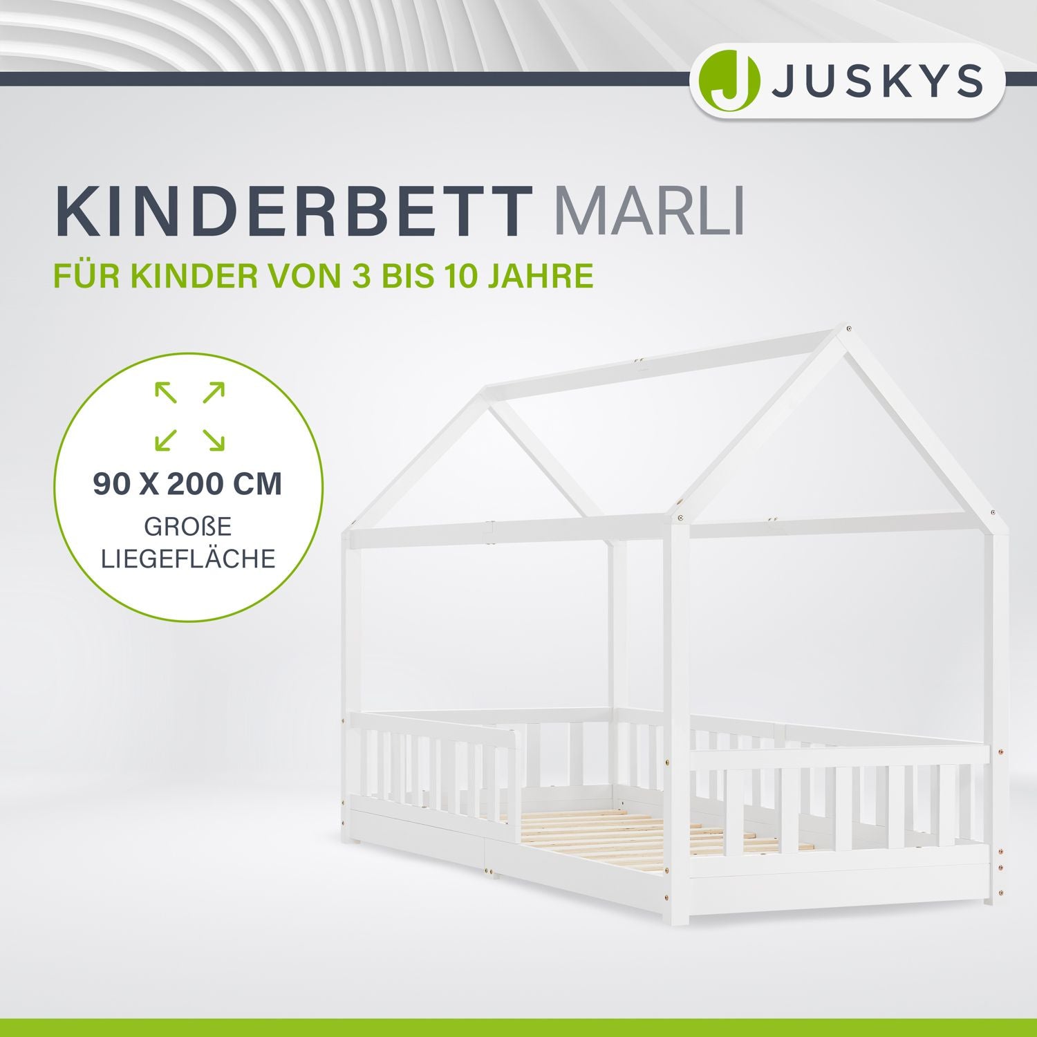 juskys-kinderbett-marli-90-x-200-cm-hausbett-wei-mit-rausfallschutz-lattenrost-u image 2
