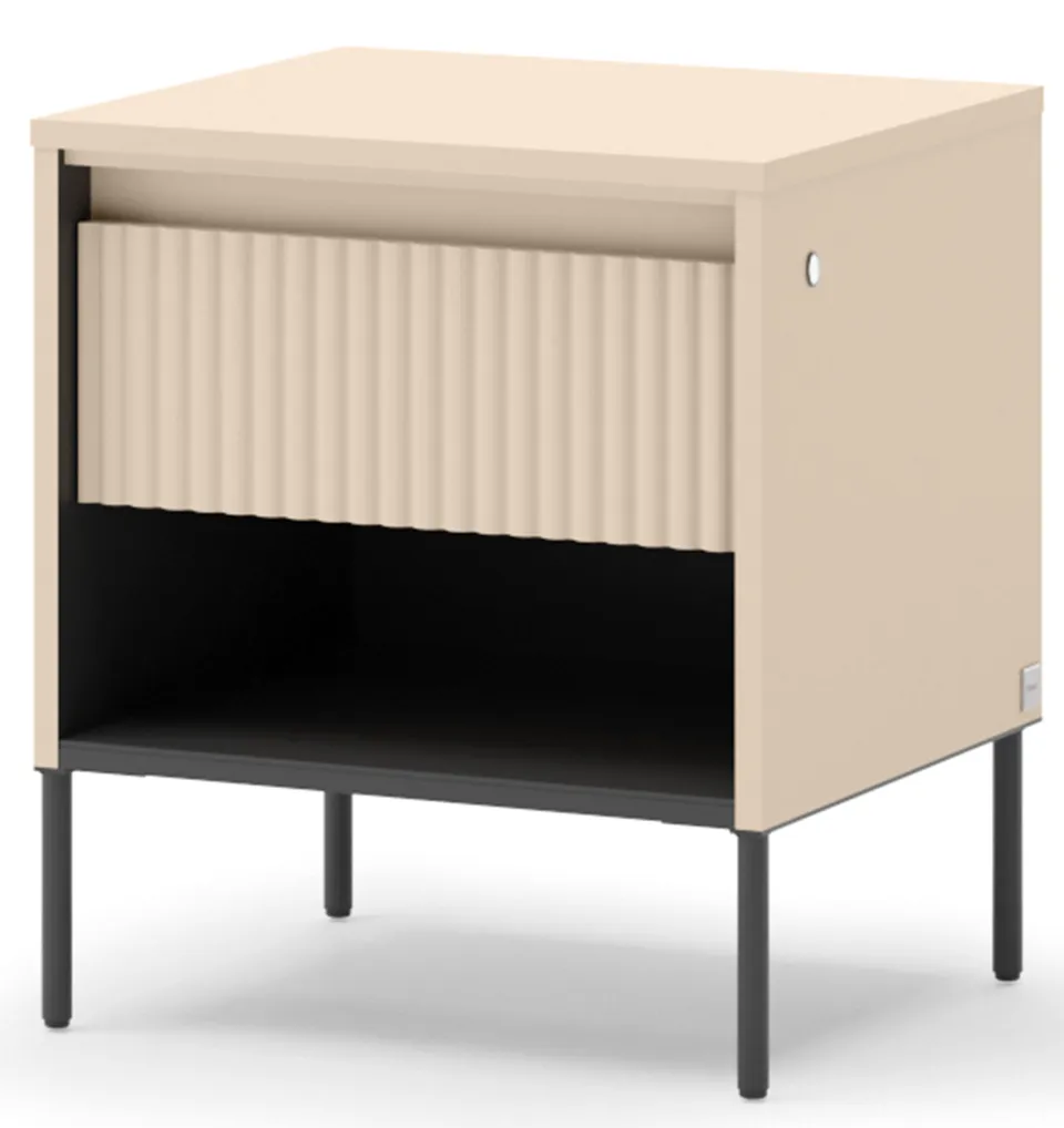 selsey-trend-nachttisch-46-cm-sandbeige-schwarz-gerillt-mit-schublade-beleuchtun image 1