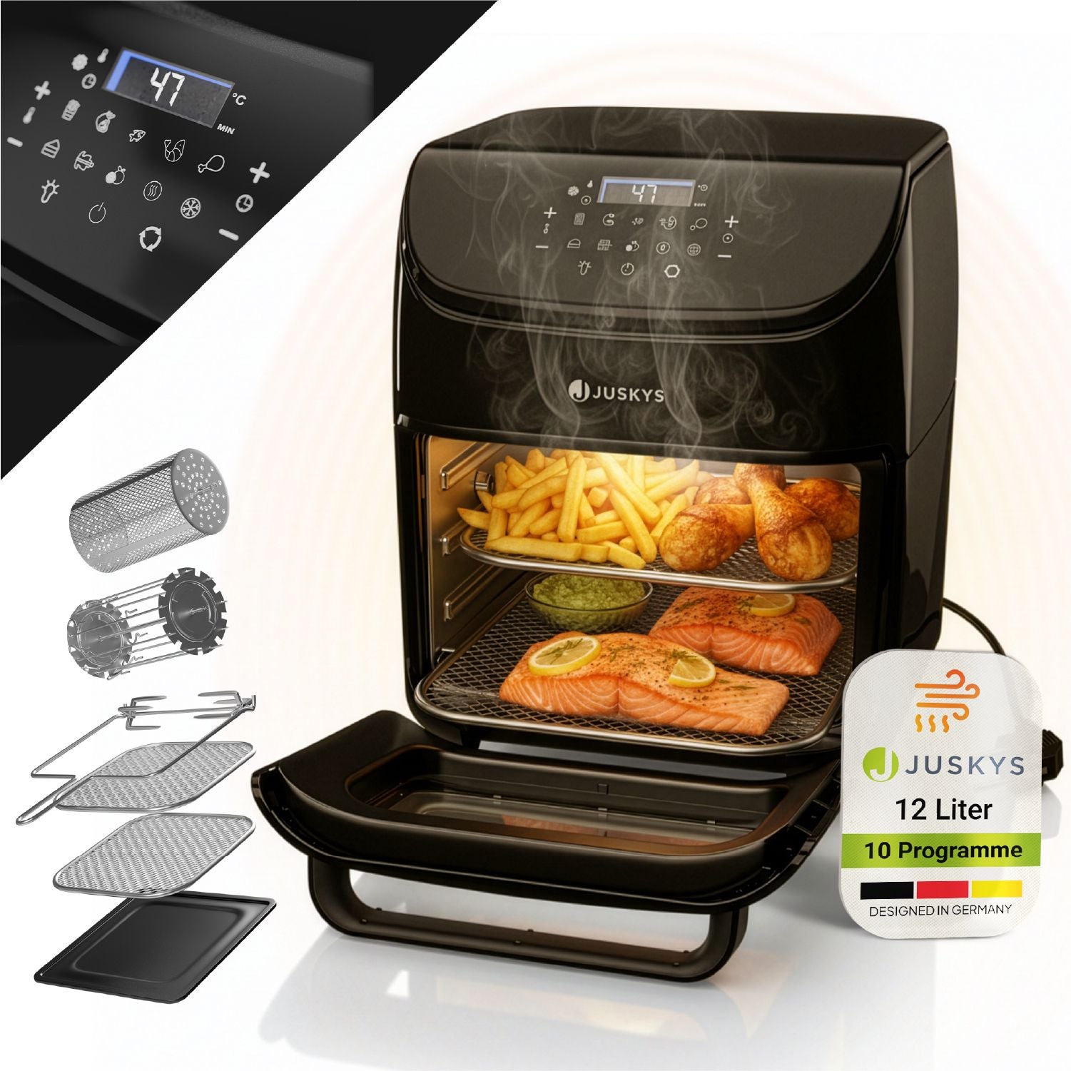 juskys-hei-luftfritteuse-12l-mit-10-programmen-schwarz-display image 1