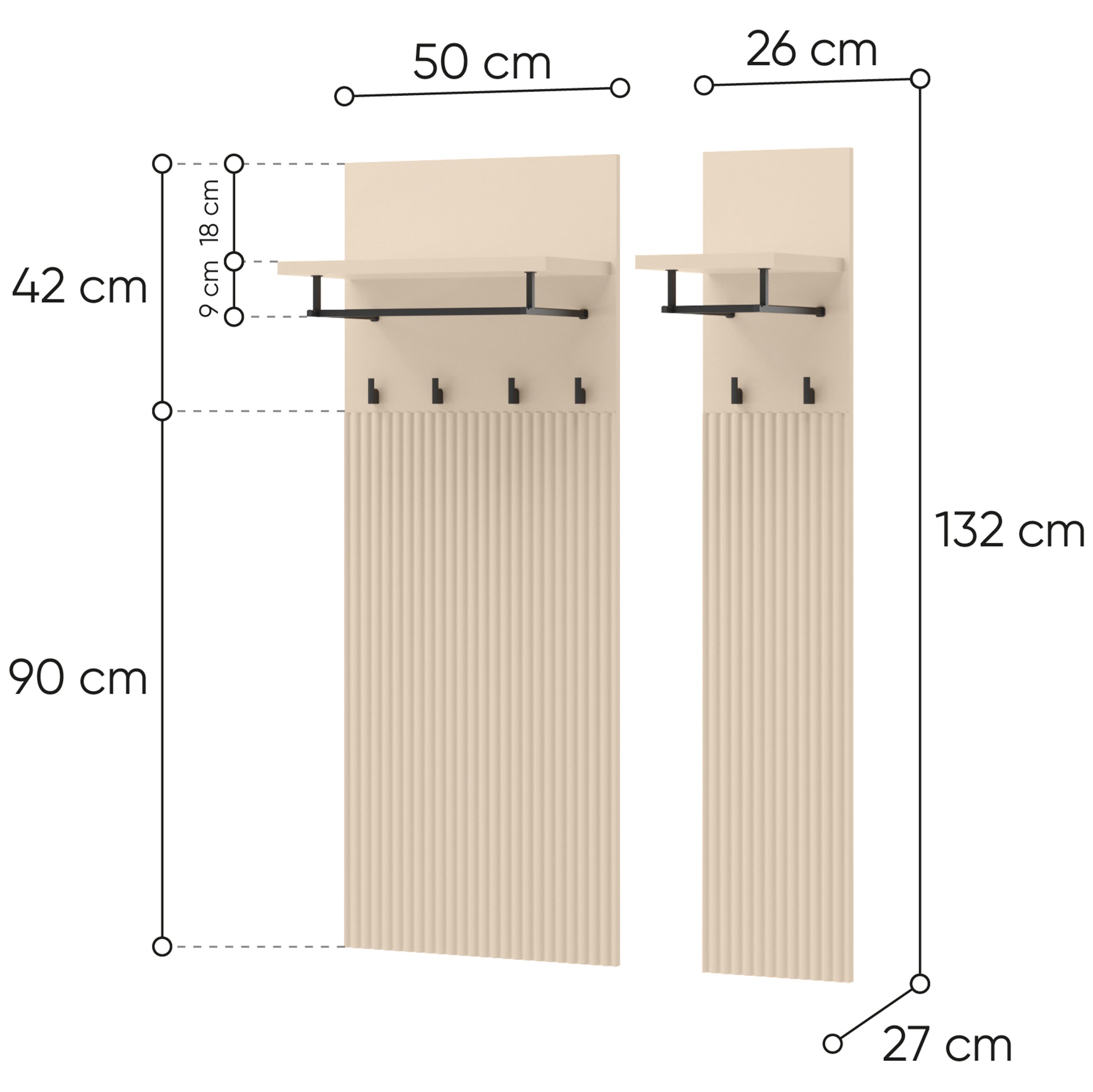 selsey-trend-wandhalter-76-cm-mit-regalen-sandbeige-schwarz-gerillte-fronten image 4