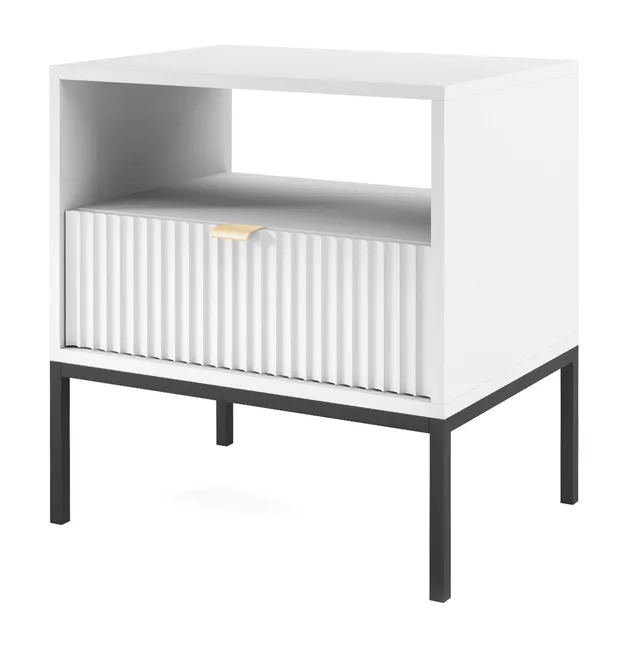 selsey-vellore-nachttisch-54-cm-wei-geriffelte-front-goldener-griff image 1