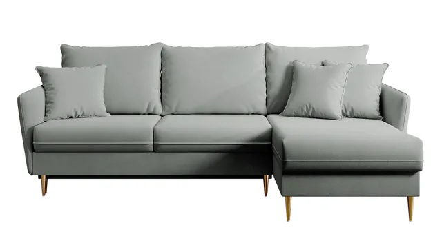 selsey-volio-ecksofa-mit-schlaffunktion-grauer-samt-wasserabweisend-goldene-bein image 1