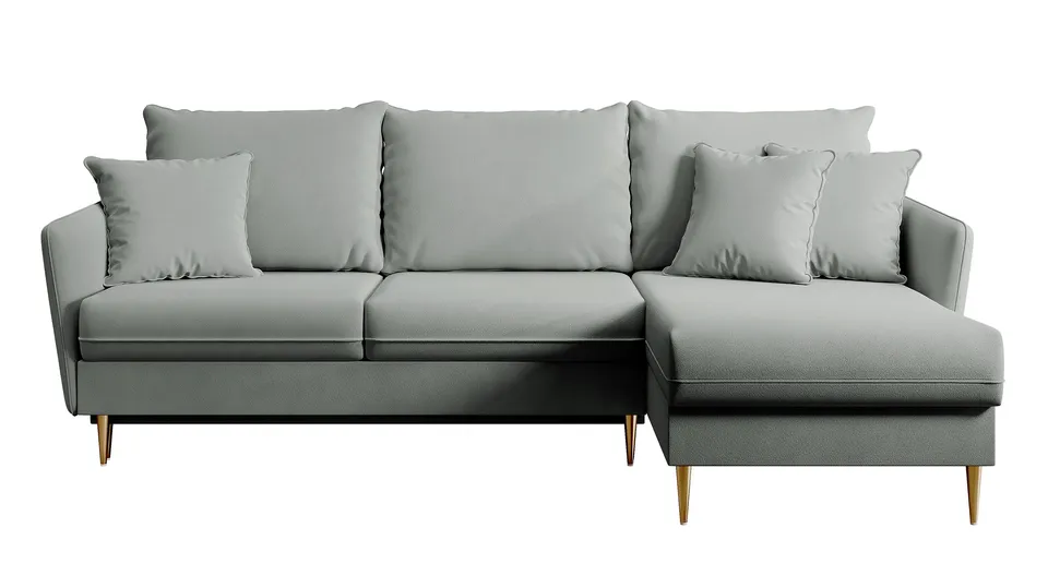 selsey-volio-ecksofa-mit-schlaffunktion-grauer-samt-wasserabweisend-goldene-bein image 1