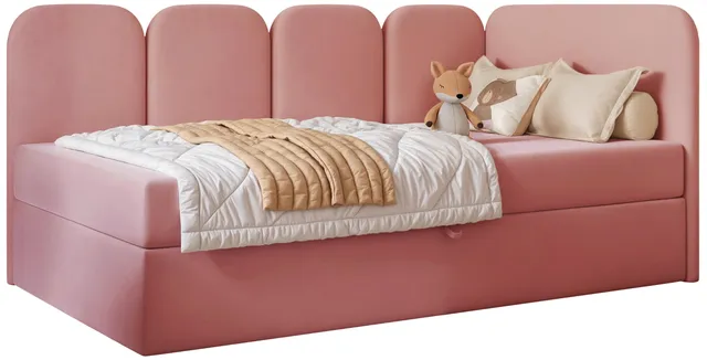 selsey-jugendbett-nubini-90x200-cm-rechtsseitig-mit-stauraum-rosa-velours-wasser image 1