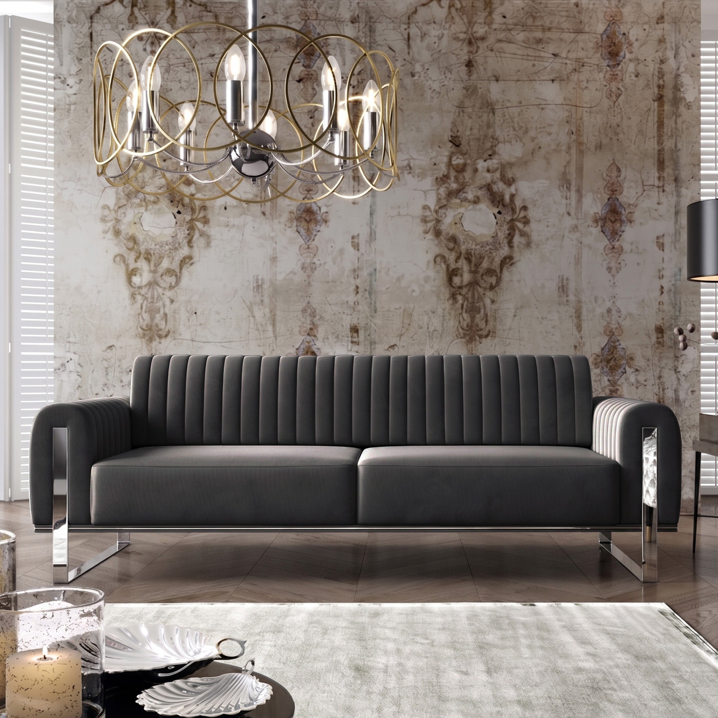 selsey-parissa-3-sitzer-sofa-dunkelgrauer-samt-mit-chrombeinen image 2